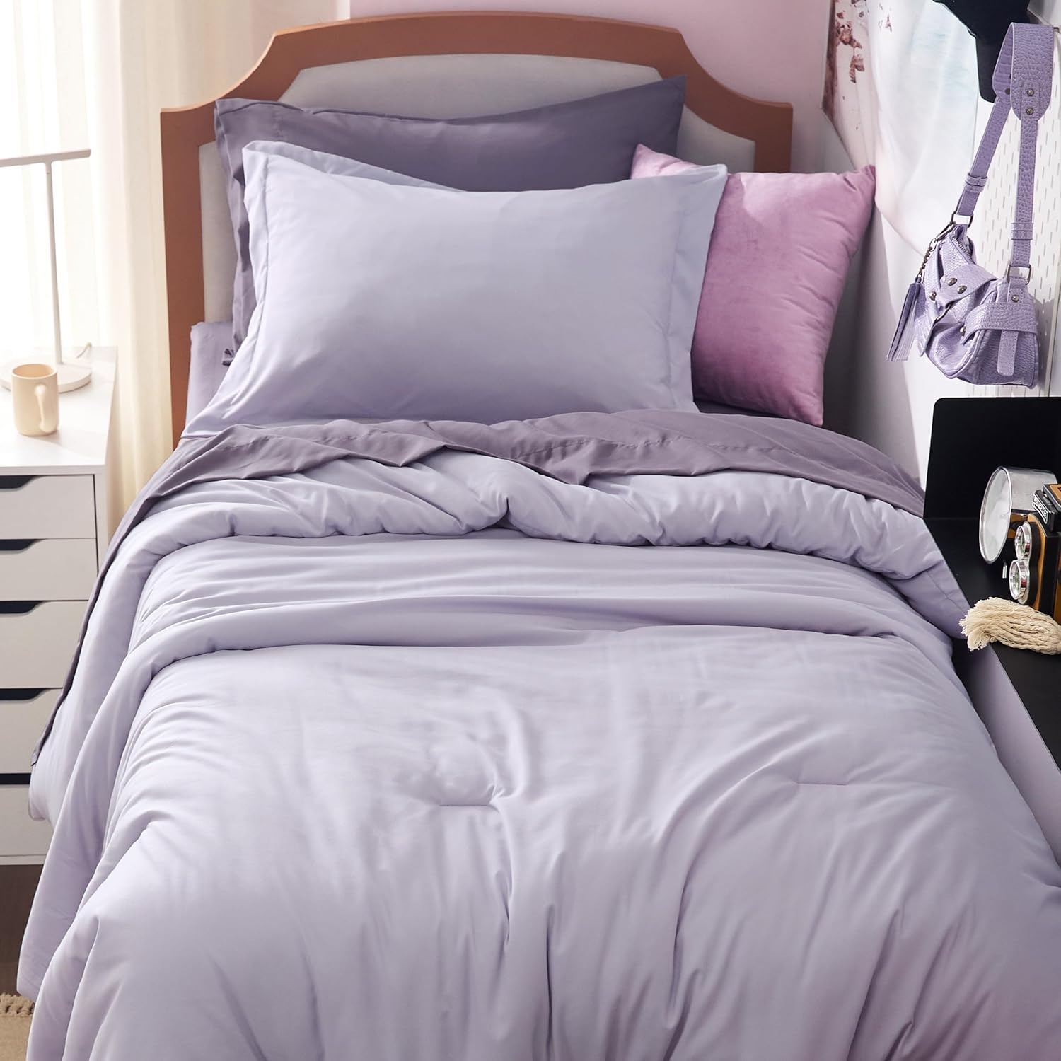 image:imageBedsure Queen Bed in a Bag Sage Green Comforter Set DualTone 7 Pieces Bedding Set All Seasons Contrasting Design Reversible Soft Modern with Sheets Breathable Bed Set 909009 LavenderGrayish Purple