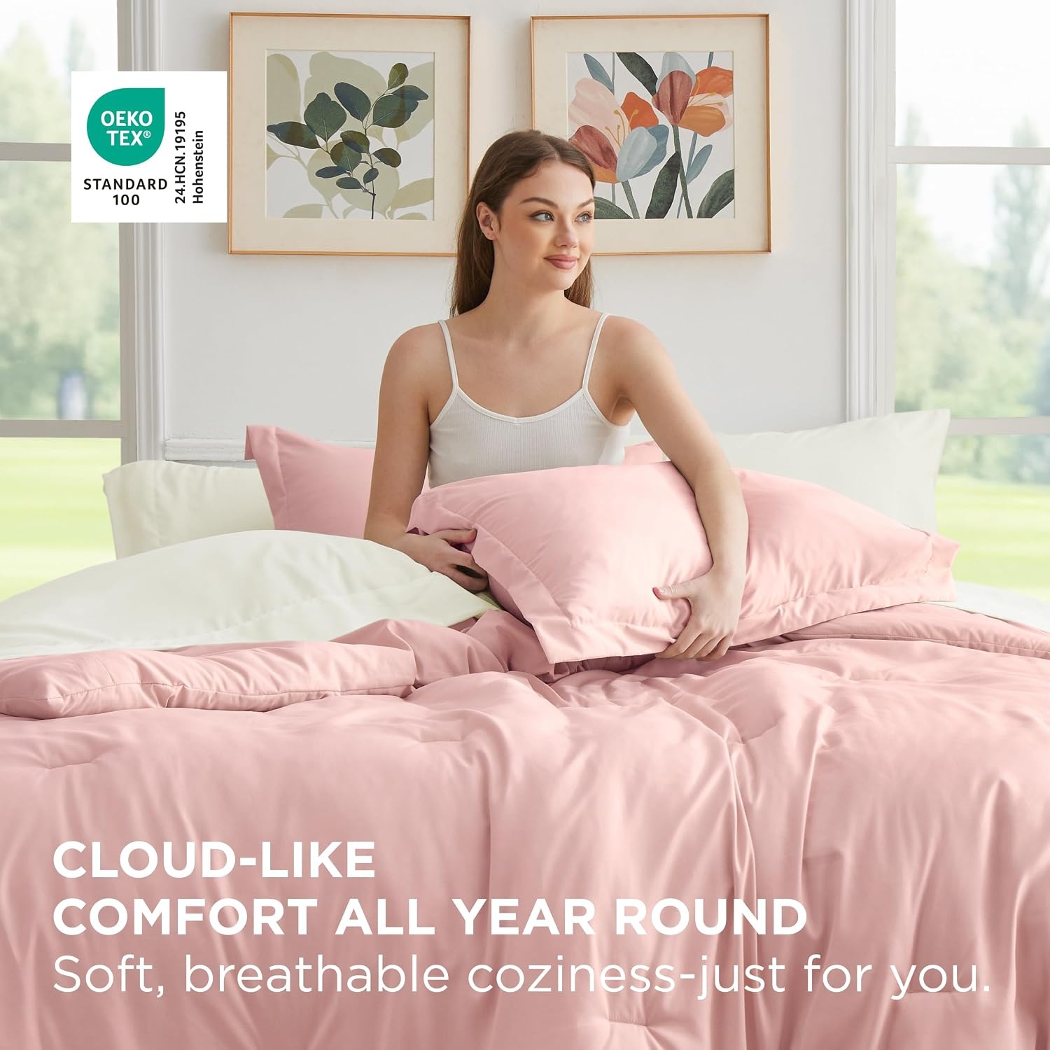 image:imageBedsure Queen Bed in a Bag Sage Green Comforter Set DualTone 7 Pieces Bedding Set All Seasons Contrasting Design Reversible Soft Modern with Sheets Breathable Bed Set 909014 Light PinkIvory