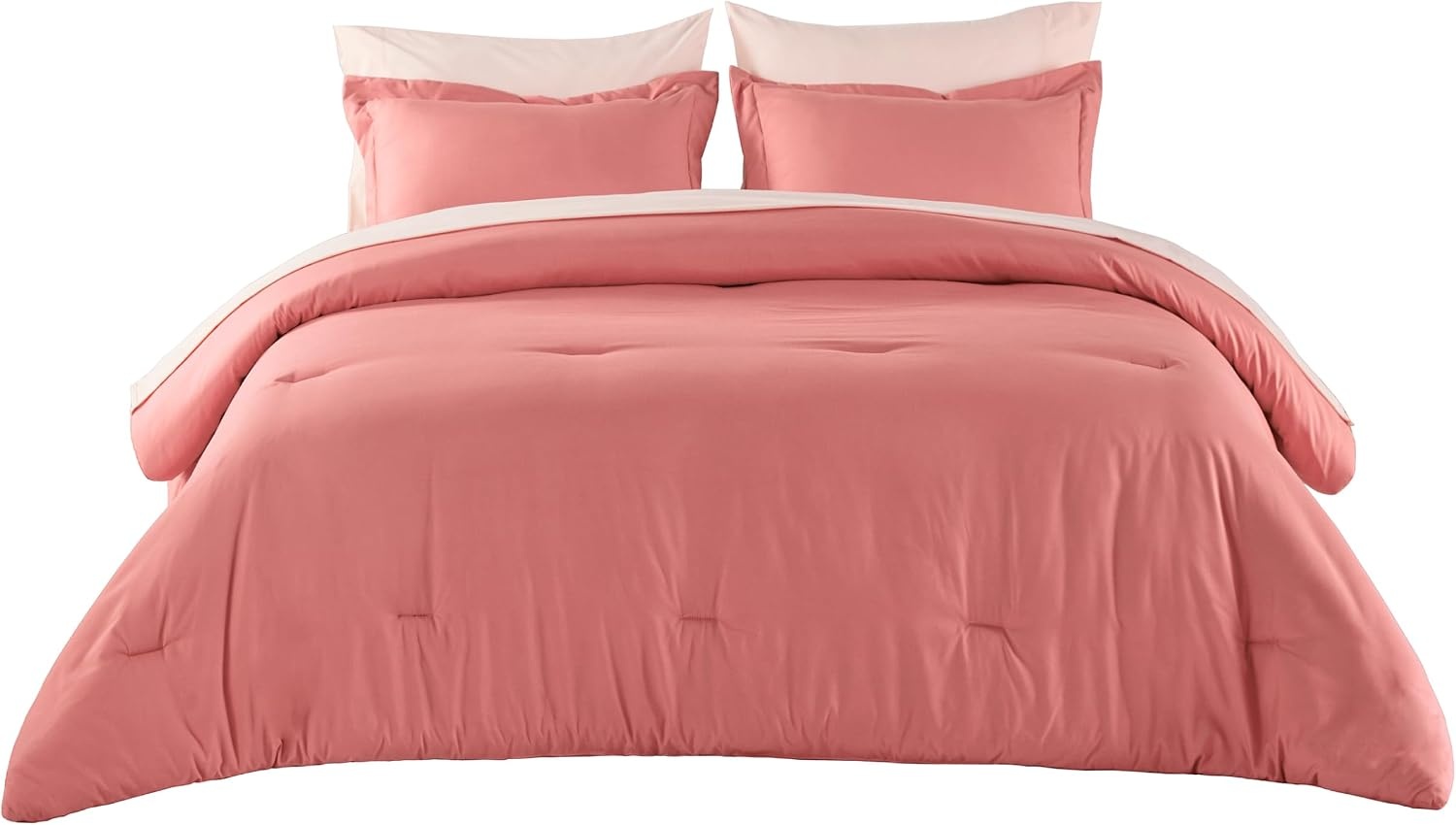 image:imageBedsure Queen Bed in a Bag Sage Green Comforter Set DualTone 7 Pieces Bedding Set All Seasons Contrasting Design Reversible Soft Modern with Sheets Breathable Bed Set 909013 CoralPink