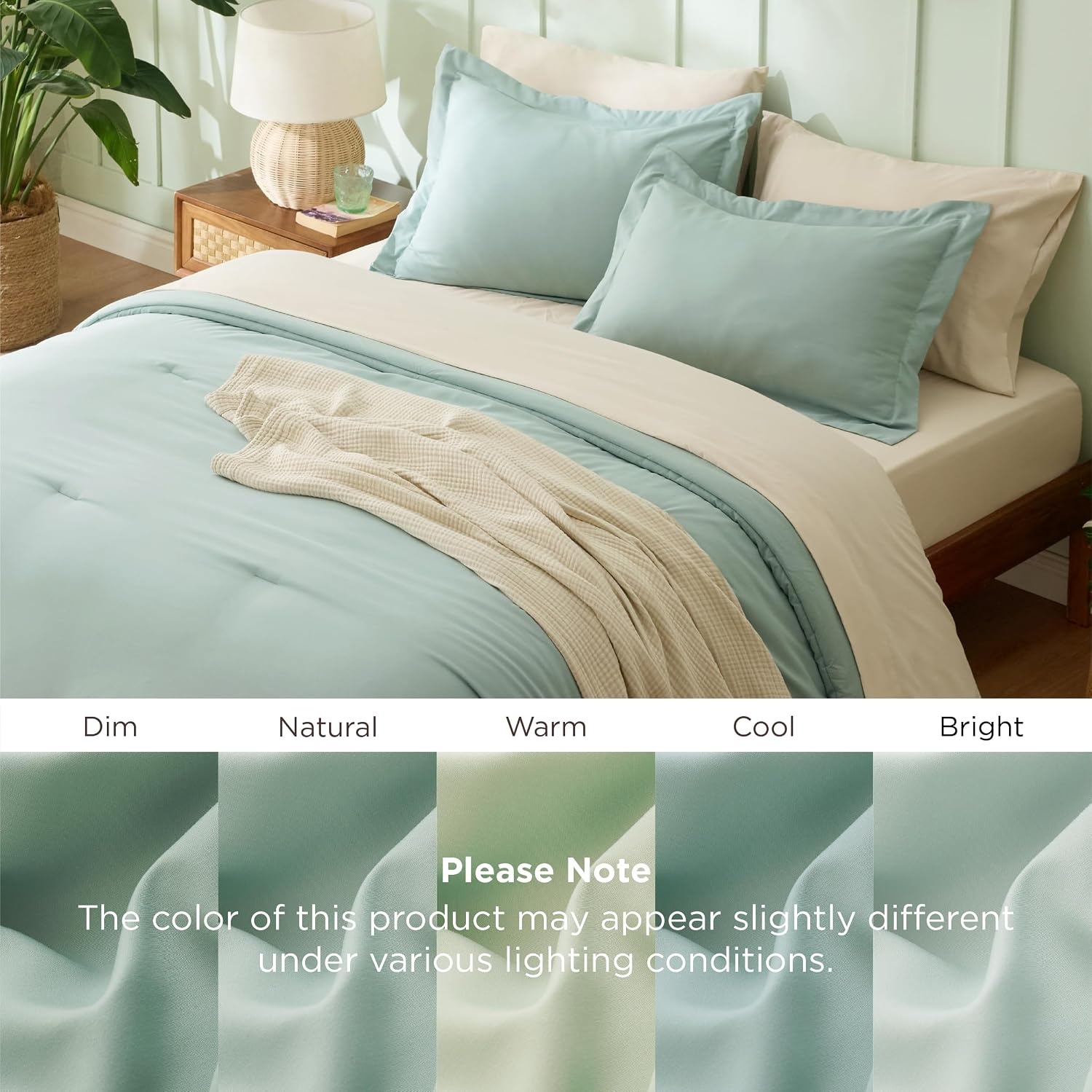 image:imageBedsure Queen Bed in a Bag Sage Green Comforter Set DualTone 7 Pieces Bedding Set All Seasons Contrasting Design Reversible Soft Modern with Sheets Breathable Bed Set 909001 Sage GreenBeige