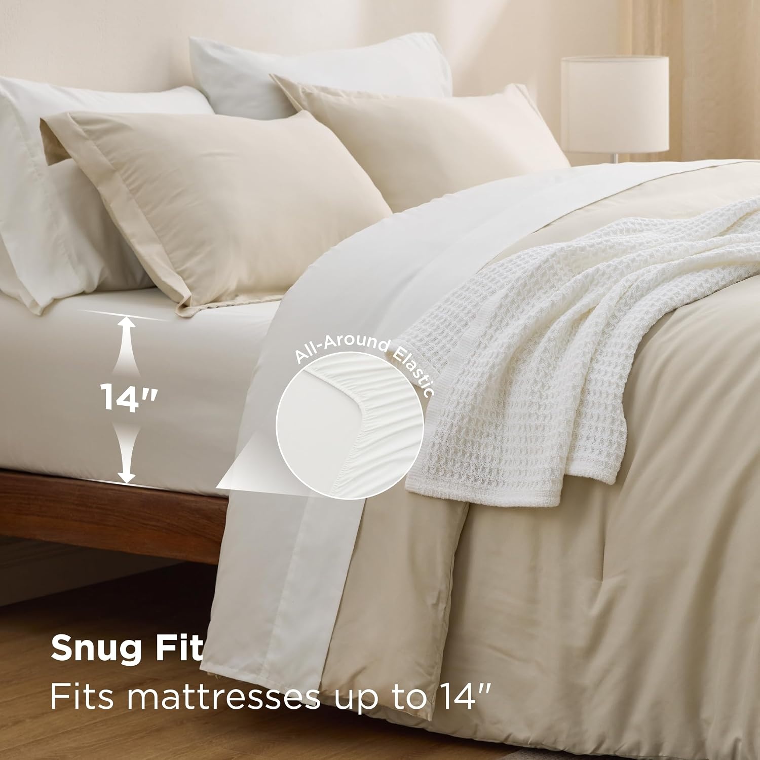 image:imageBedsure Queen Bed in a Bag Sage Green Comforter Set DualTone 7 Pieces Bedding Set All Seasons Contrasting Design Reversible Soft Modern with Sheets Breathable Bed Set 909002 BeigeWhite