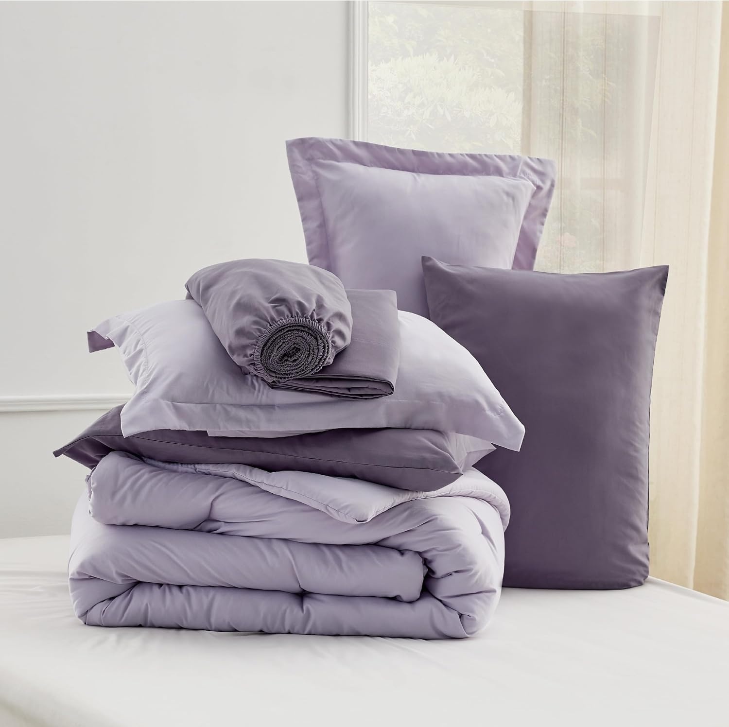 image:imageBedsure Queen Bed in a Bag Sage Green Comforter Set DualTone 7 Pieces Bedding Set All Seasons Contrasting Design Reversible Soft Modern with Sheets Breathable Bed Set 909009 LavenderGrayish Purple