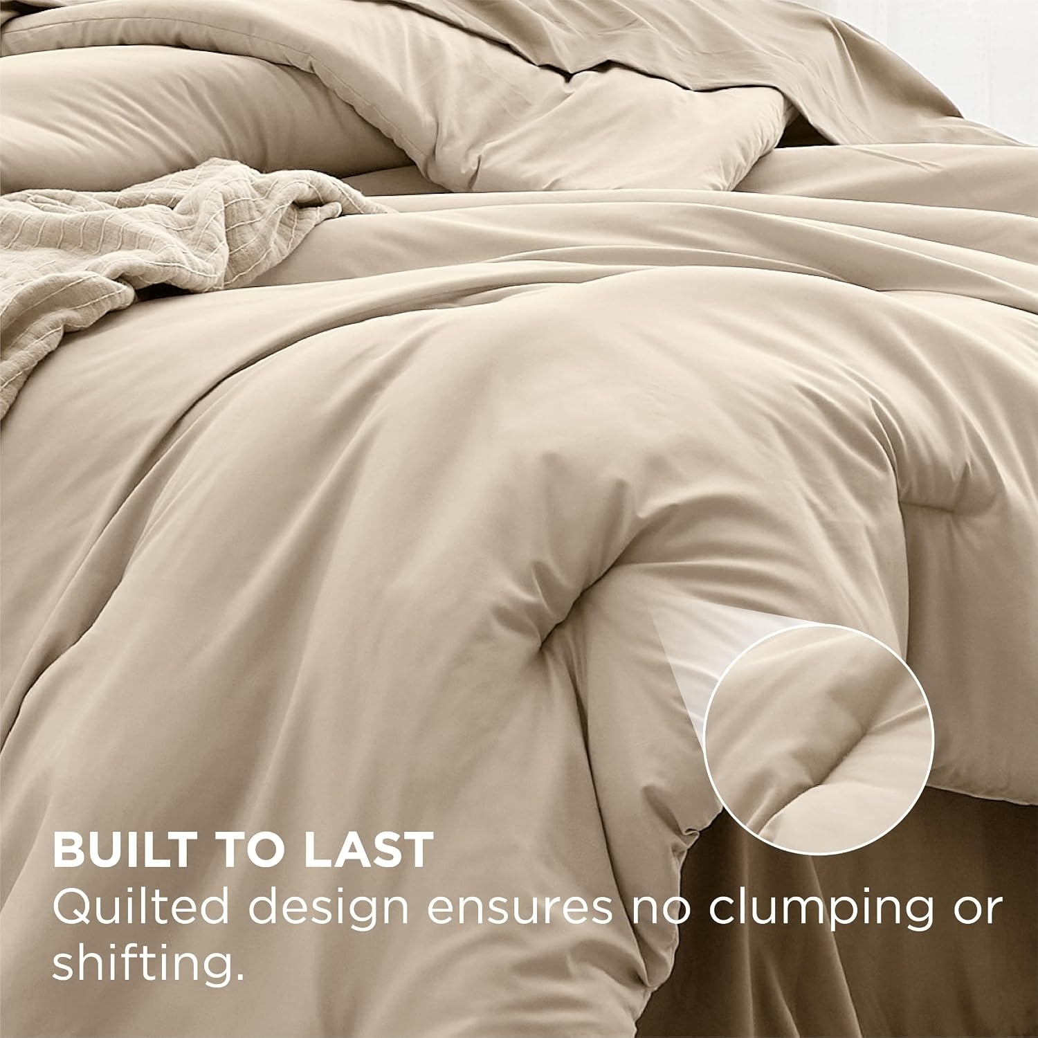 image:imageBedsure Queen Bed in a Bag Sage Green Comforter Set DualTone 7 Pieces Bedding Set All Seasons Contrasting Design Reversible Soft Modern with Sheets Breathable Bed Set 909016 Light BeigeKhaki