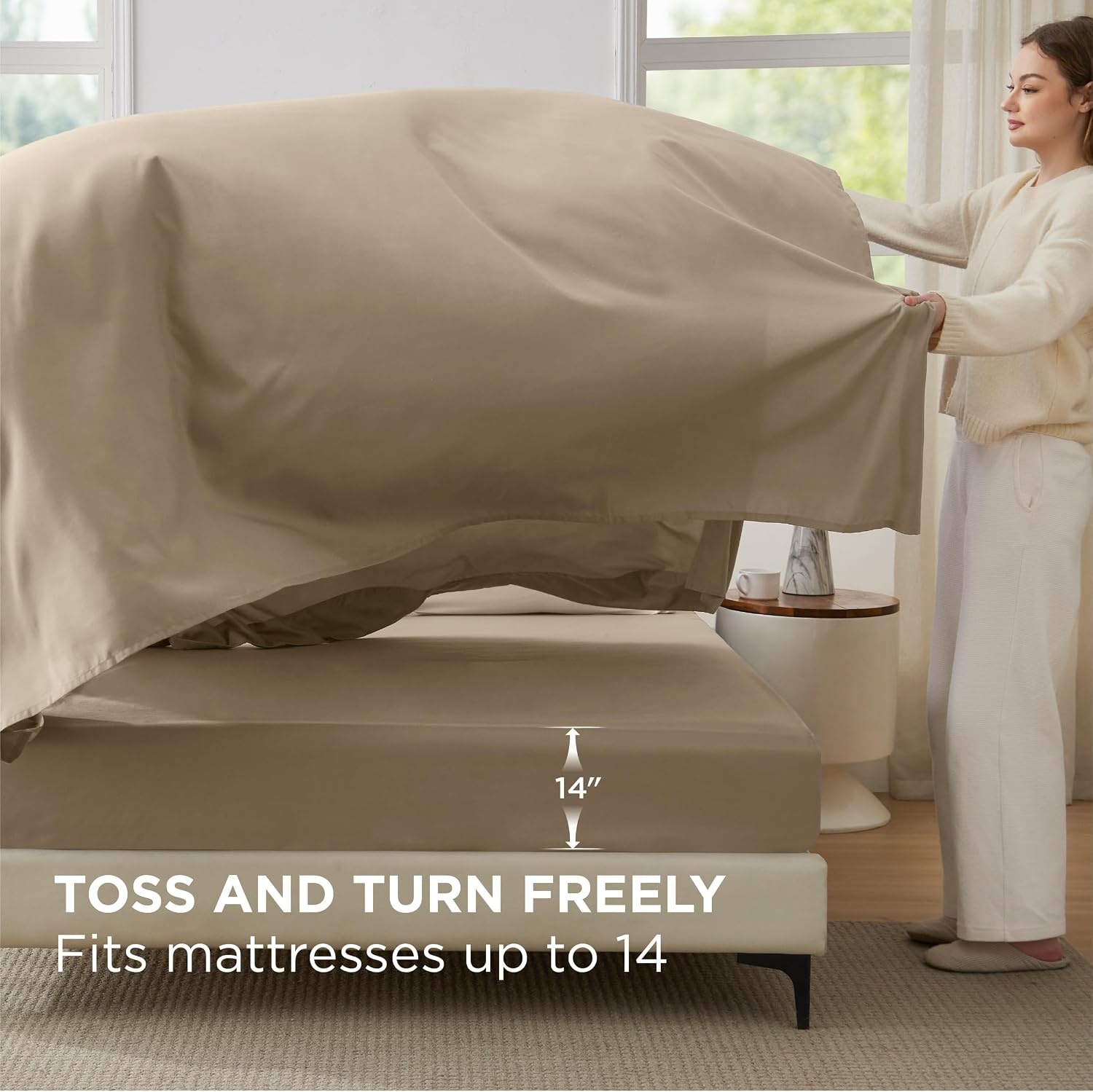 image:imageBedsure Queen Bed in a Bag Sage Green Comforter Set DualTone 7 Pieces Bedding Set All Seasons Contrasting Design Reversible Soft Modern with Sheets Breathable Bed Set 909016 Light BeigeKhaki