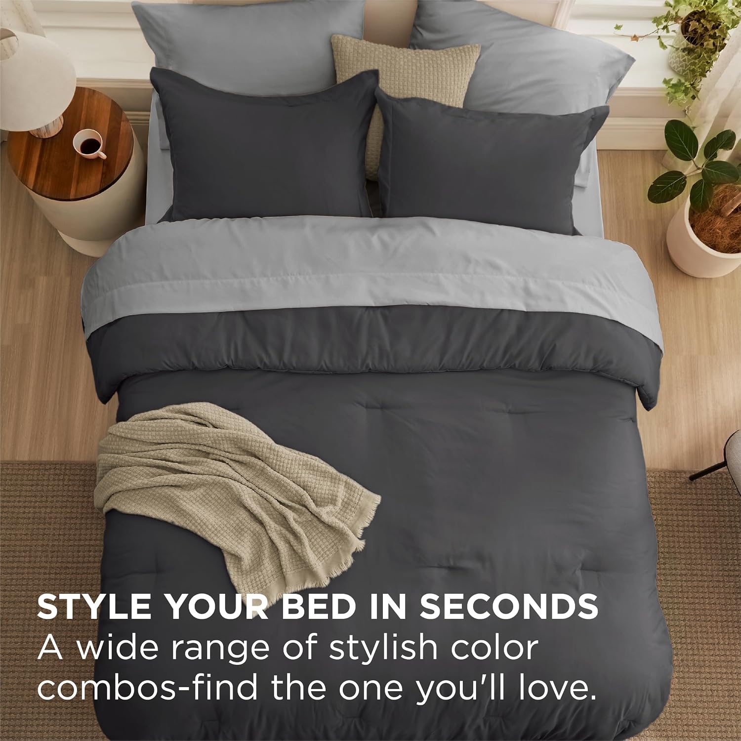 image:imageBedsure Queen Bed in a Bag Sage Green Comforter Set DualTone 7 Pieces Bedding Set All Seasons Contrasting Design Reversible Soft Modern with Sheets Breathable Bed Set 909015 Dark GreyGrey