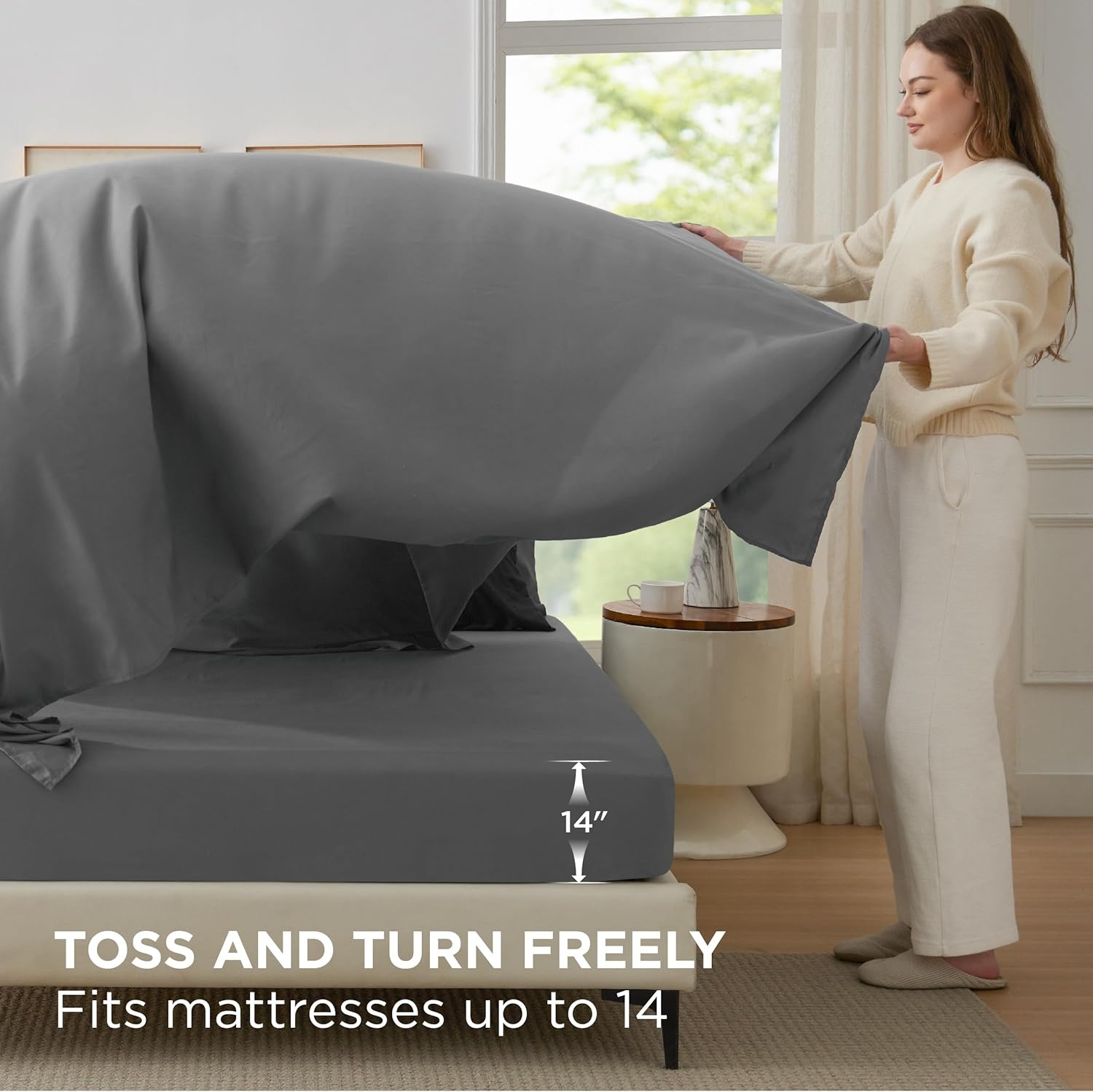 image:imageBedsure Queen Bed in a Bag Sage Green Comforter Set DualTone 7 Pieces Bedding Set All Seasons Contrasting Design Reversible Soft Modern with Sheets Breathable Bed Set 909006 BlackDark Grey