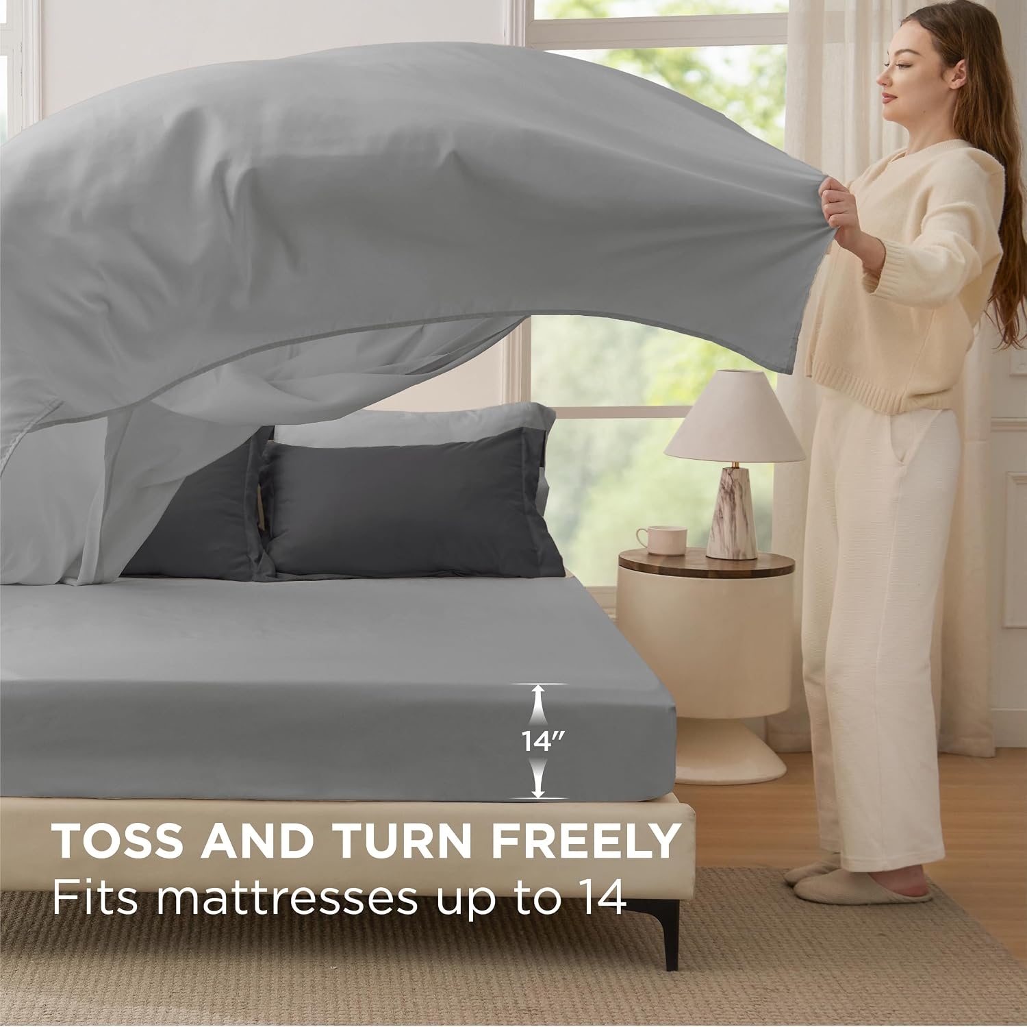 image:imageBedsure Queen Bed in a Bag Sage Green Comforter Set DualTone 7 Pieces Bedding Set All Seasons Contrasting Design Reversible Soft Modern with Sheets Breathable Bed Set 909015 Dark GreyGrey