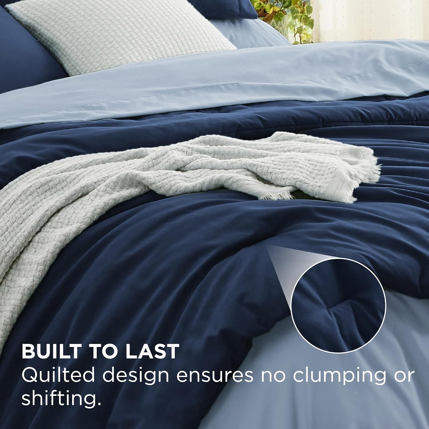 image:imageBedsure Queen Bed in a Bag Sage Green Comforter Set DualTone 7 Pieces Bedding Set All Seasons Contrasting Design Reversible Soft Modern with Sheets Breathable Bed Set 909005 Navy BlueAshley Blue