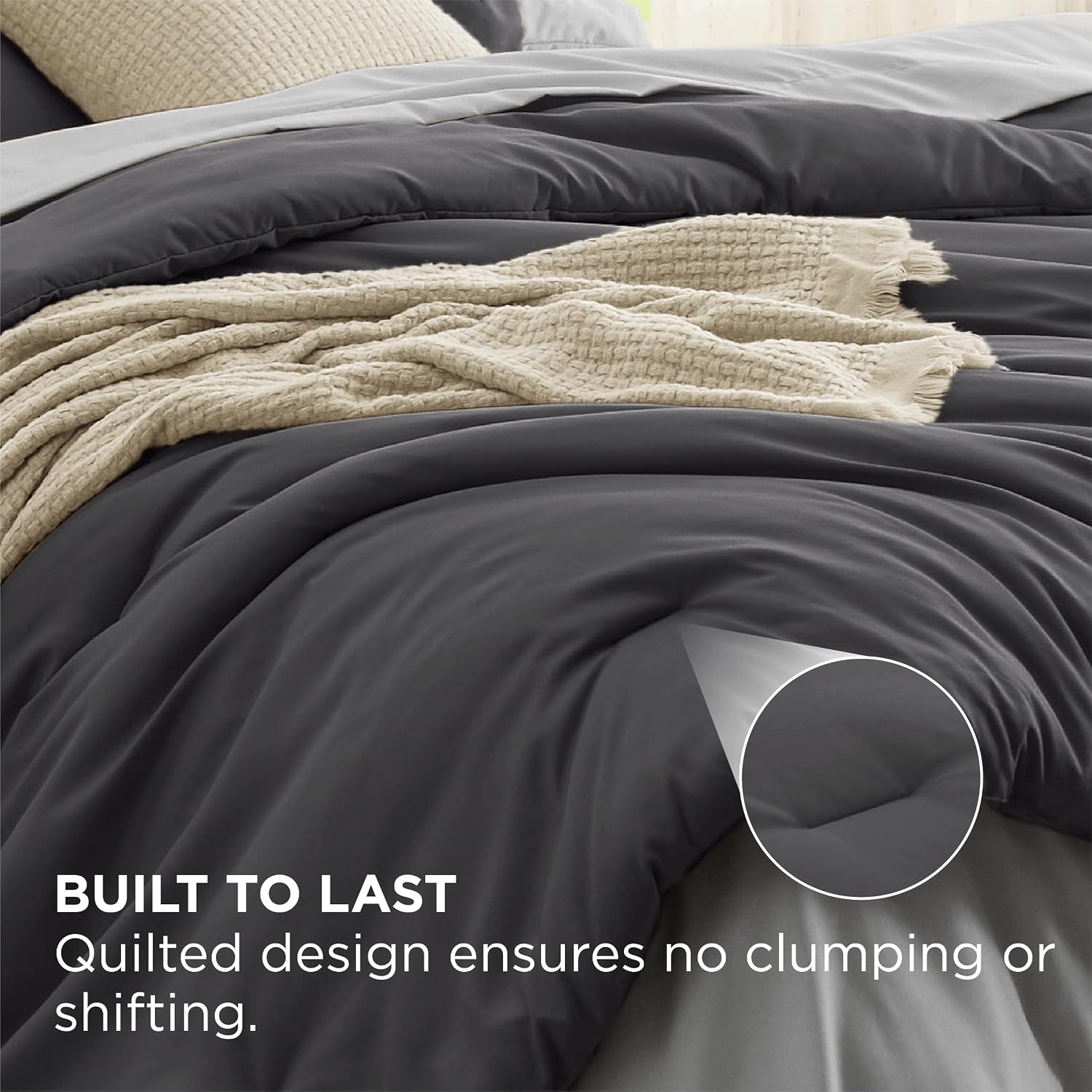 image:imageBedsure Queen Bed in a Bag Sage Green Comforter Set DualTone 7 Pieces Bedding Set All Seasons Contrasting Design Reversible Soft Modern with Sheets Breathable Bed Set 909015 Dark GreyGrey