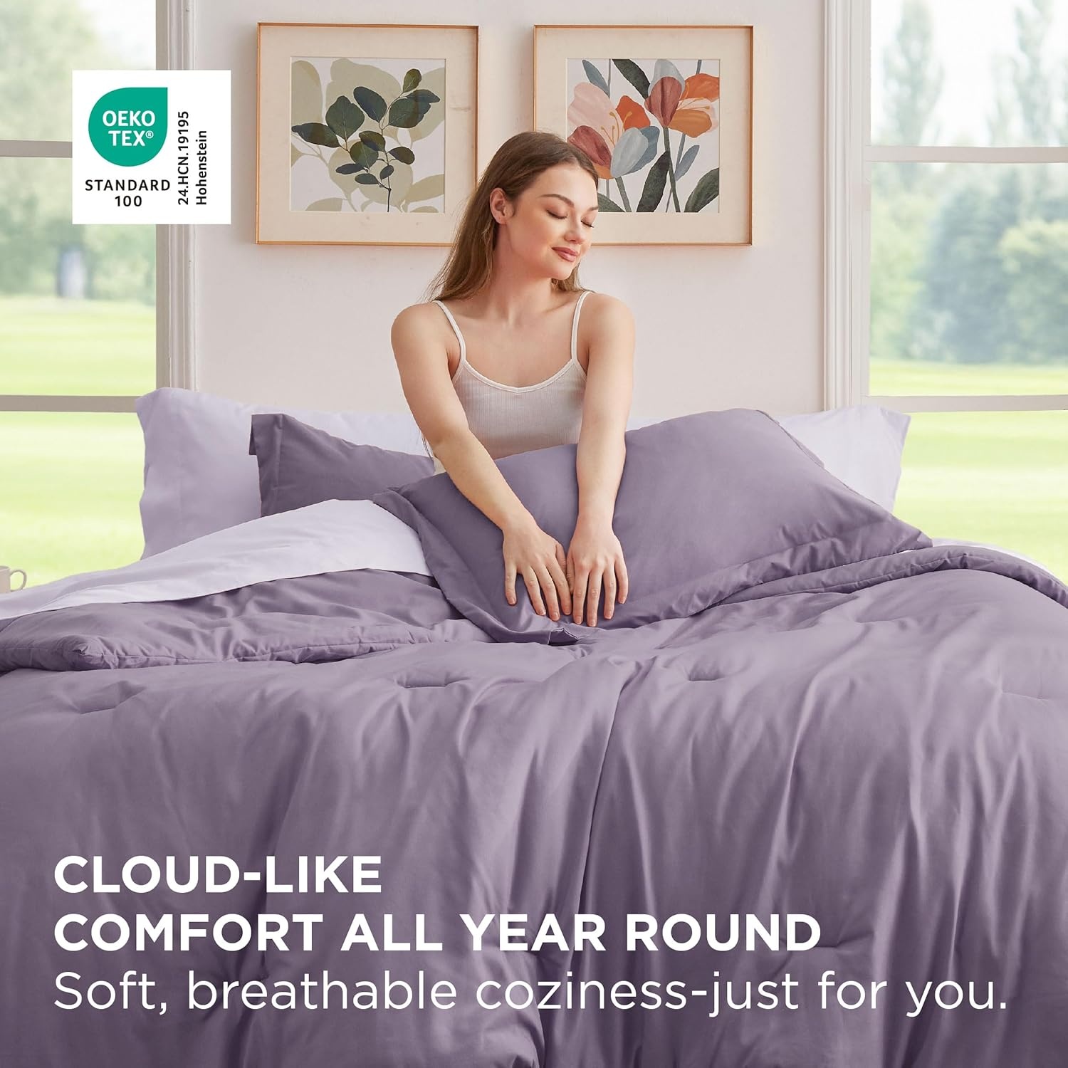 image:imageBedsure Queen Bed in a Bag Sage Green Comforter Set DualTone 7 Pieces Bedding Set All Seasons Contrasting Design Reversible Soft Modern with Sheets Breathable Bed Set 909009 LavenderGrayish Purple
