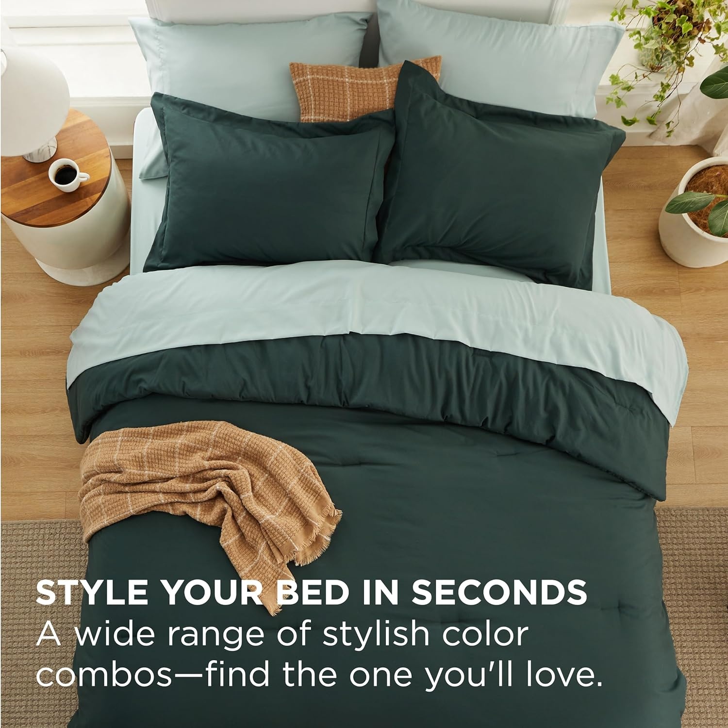 image:imageBedsure Queen Bed in a Bag Sage Green Comforter Set DualTone 7 Pieces Bedding Set All Seasons Contrasting Design Reversible Soft Modern with Sheets Breathable Bed Set 909007 Forest GreenSage Green