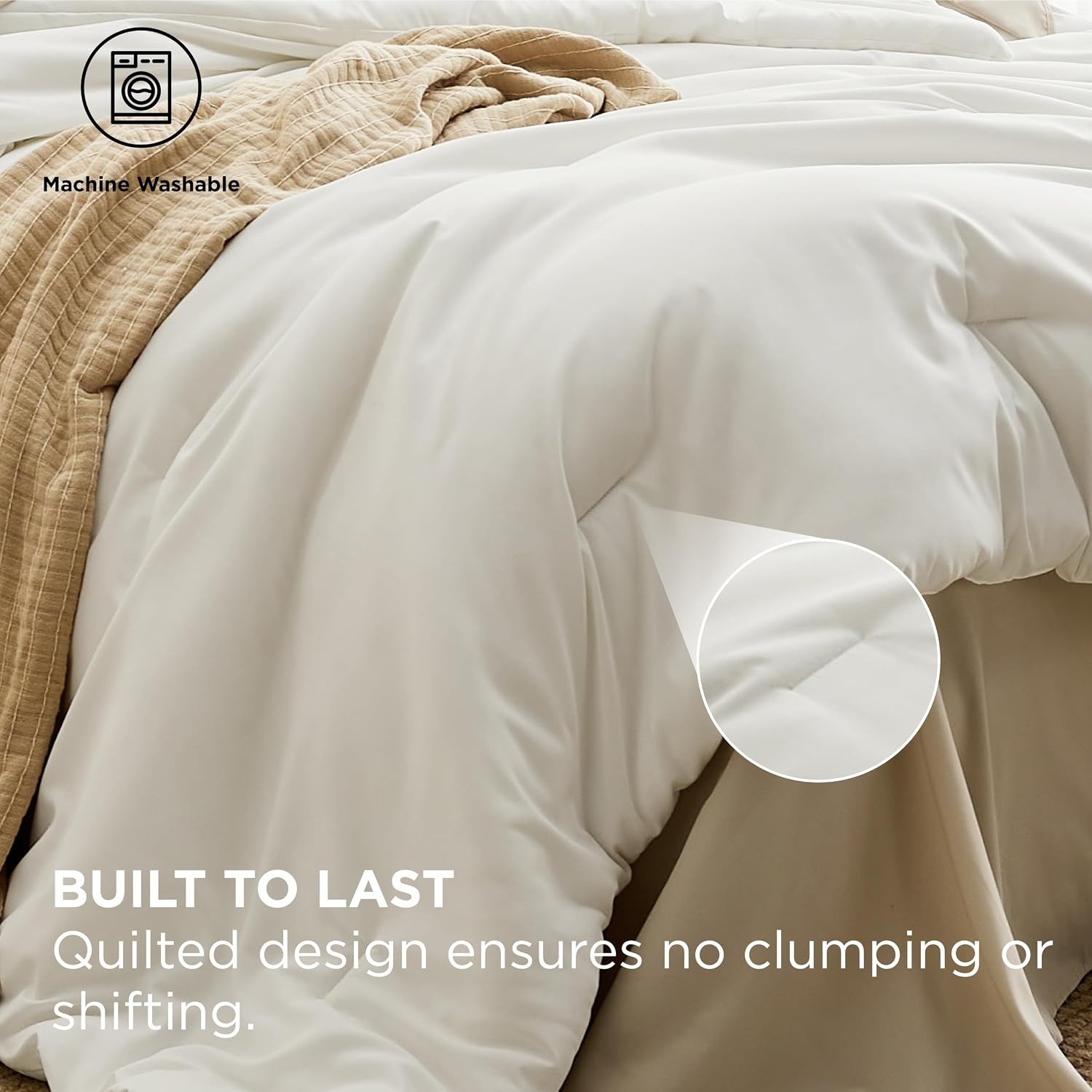 image:imageBedsure Queen Bed in a Bag Sage Green Comforter Set DualTone 7 Pieces Bedding Set All Seasons Contrasting Design Reversible Soft Modern with Sheets Breathable Bed Set 909003 WhiteBeige