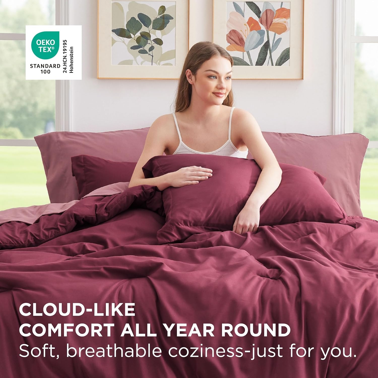 image:imageBedsure Queen Bed in a Bag Sage Green Comforter Set DualTone 7 Pieces Bedding Set All Seasons Contrasting Design Reversible Soft Modern with Sheets Breathable Bed Set 909012 BurgundyRoan Rouge