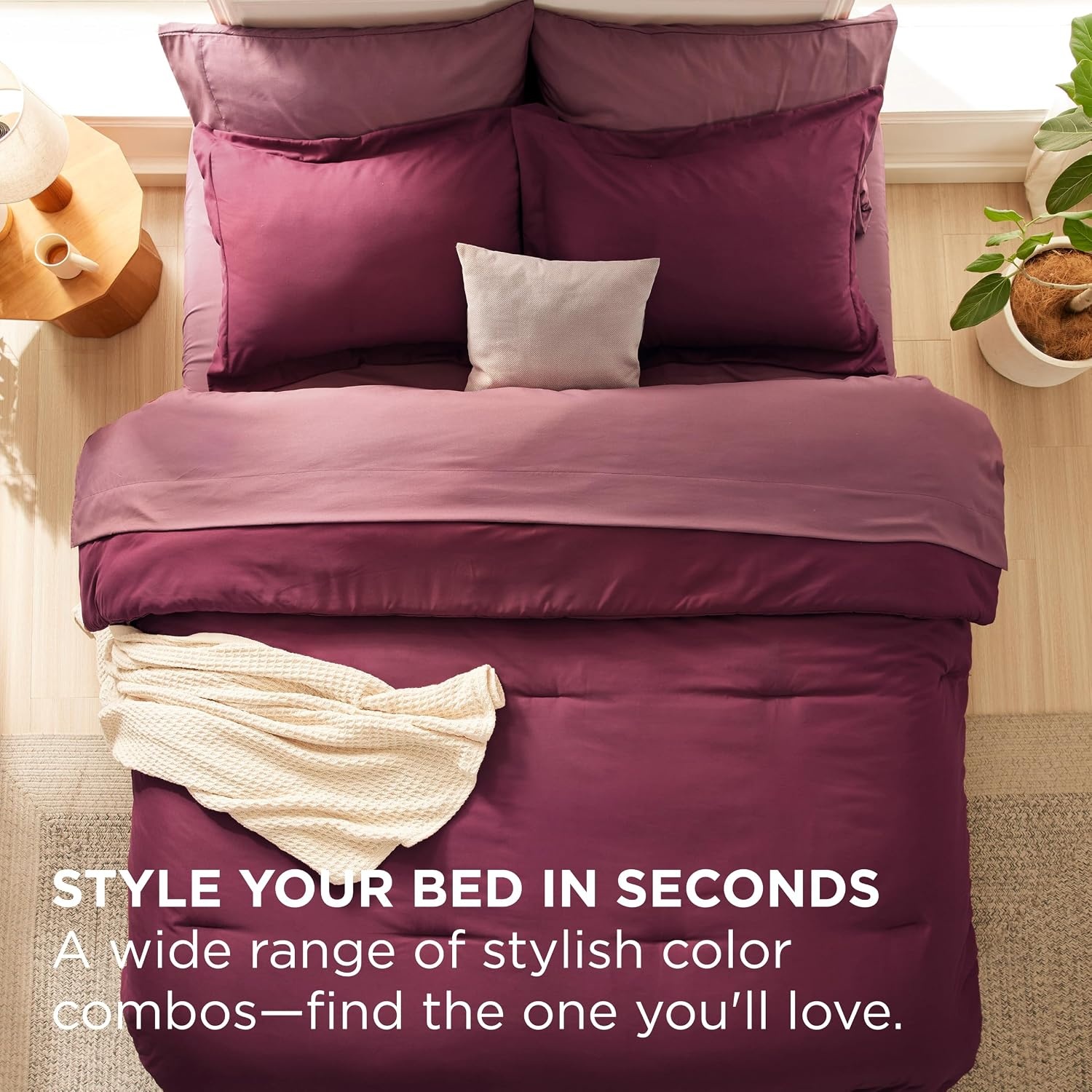 image:imageBedsure Queen Bed in a Bag Sage Green Comforter Set DualTone 7 Pieces Bedding Set All Seasons Contrasting Design Reversible Soft Modern with Sheets Breathable Bed Set 909012 BurgundyRoan Rouge
