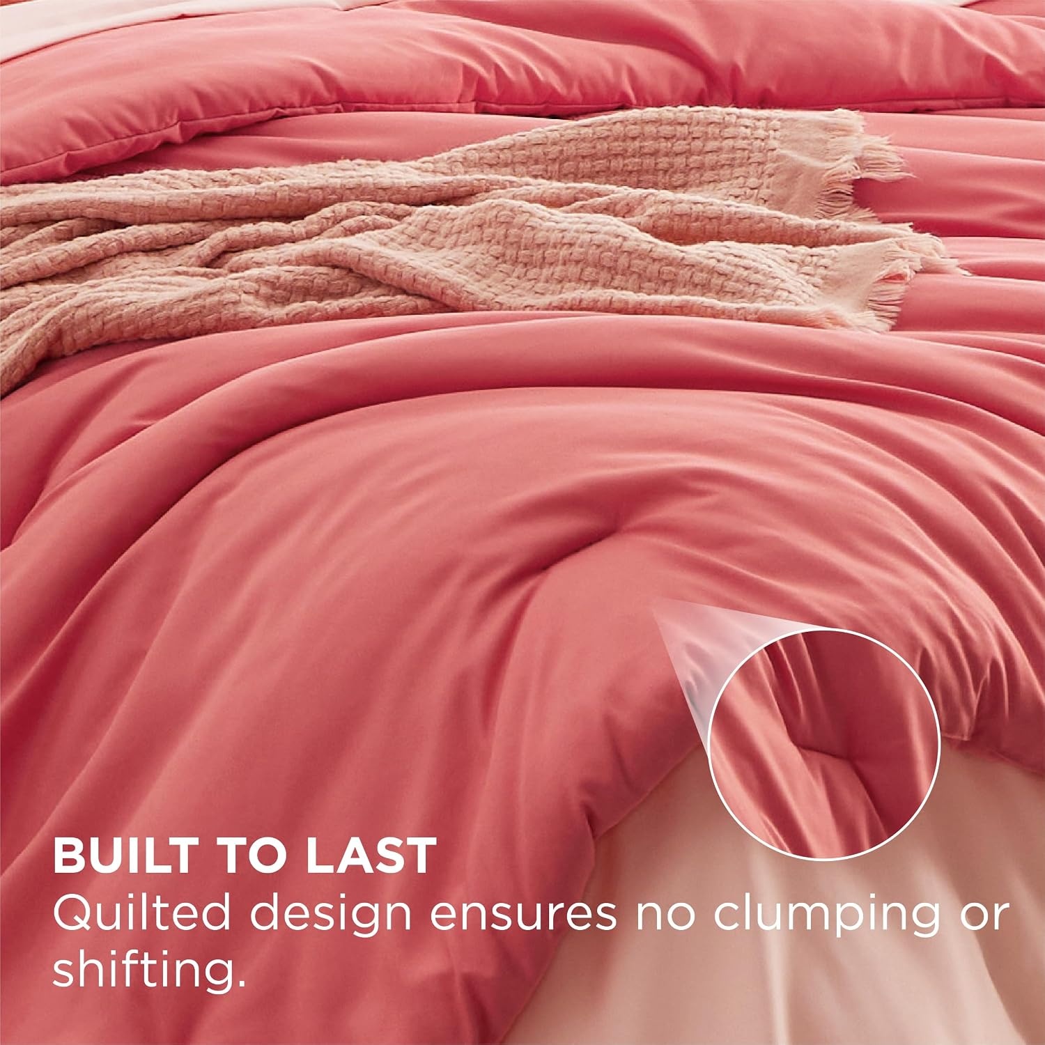 image:imageBedsure Queen Bed in a Bag Sage Green Comforter Set DualTone 7 Pieces Bedding Set All Seasons Contrasting Design Reversible Soft Modern with Sheets Breathable Bed Set 909013 CoralPink