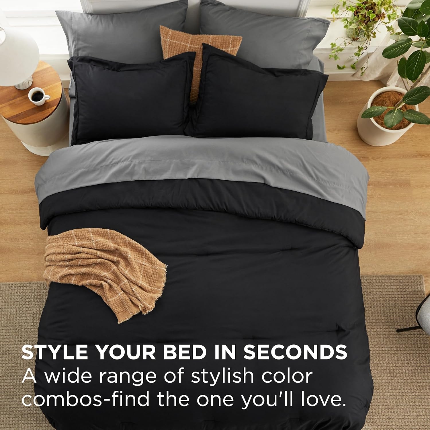 image:imageBedsure Queen Bed in a Bag Sage Green Comforter Set DualTone 7 Pieces Bedding Set All Seasons Contrasting Design Reversible Soft Modern with Sheets Breathable Bed Set 909006 BlackDark Grey