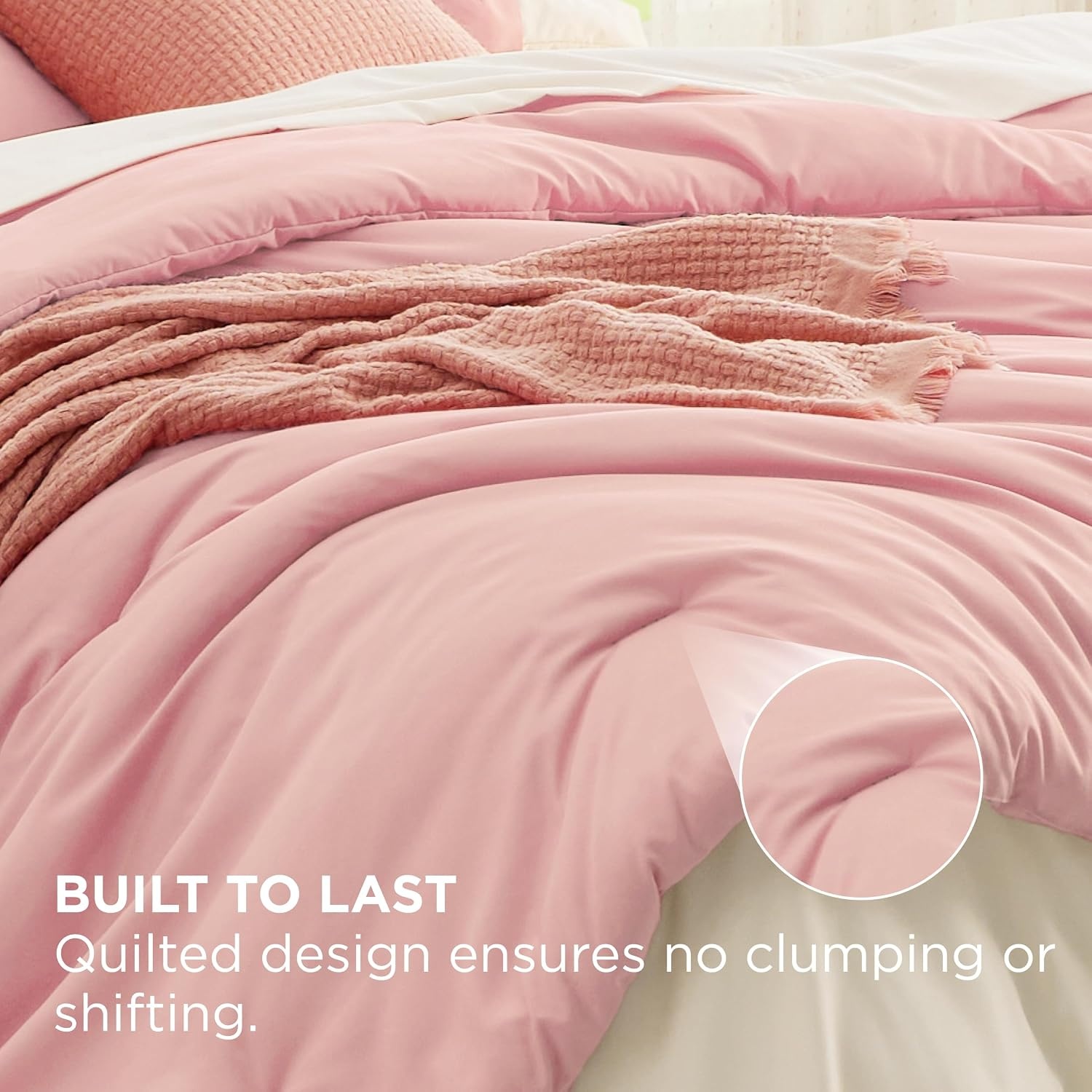 image:imageBedsure Queen Bed in a Bag Sage Green Comforter Set DualTone 7 Pieces Bedding Set All Seasons Contrasting Design Reversible Soft Modern with Sheets Breathable Bed Set 909014 Light PinkIvory