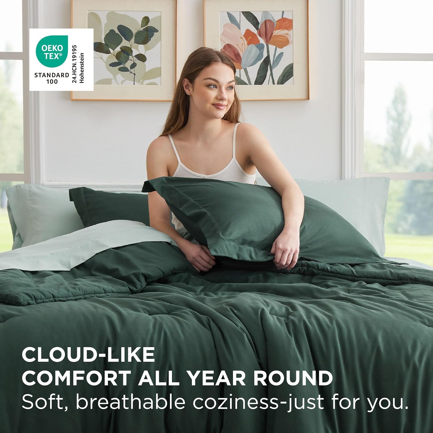 image:imageBedsure Queen Bed in a Bag Sage Green Comforter Set DualTone 7 Pieces Bedding Set All Seasons Contrasting Design Reversible Soft Modern with Sheets Breathable Bed Set 909007 Forest GreenSage Green
