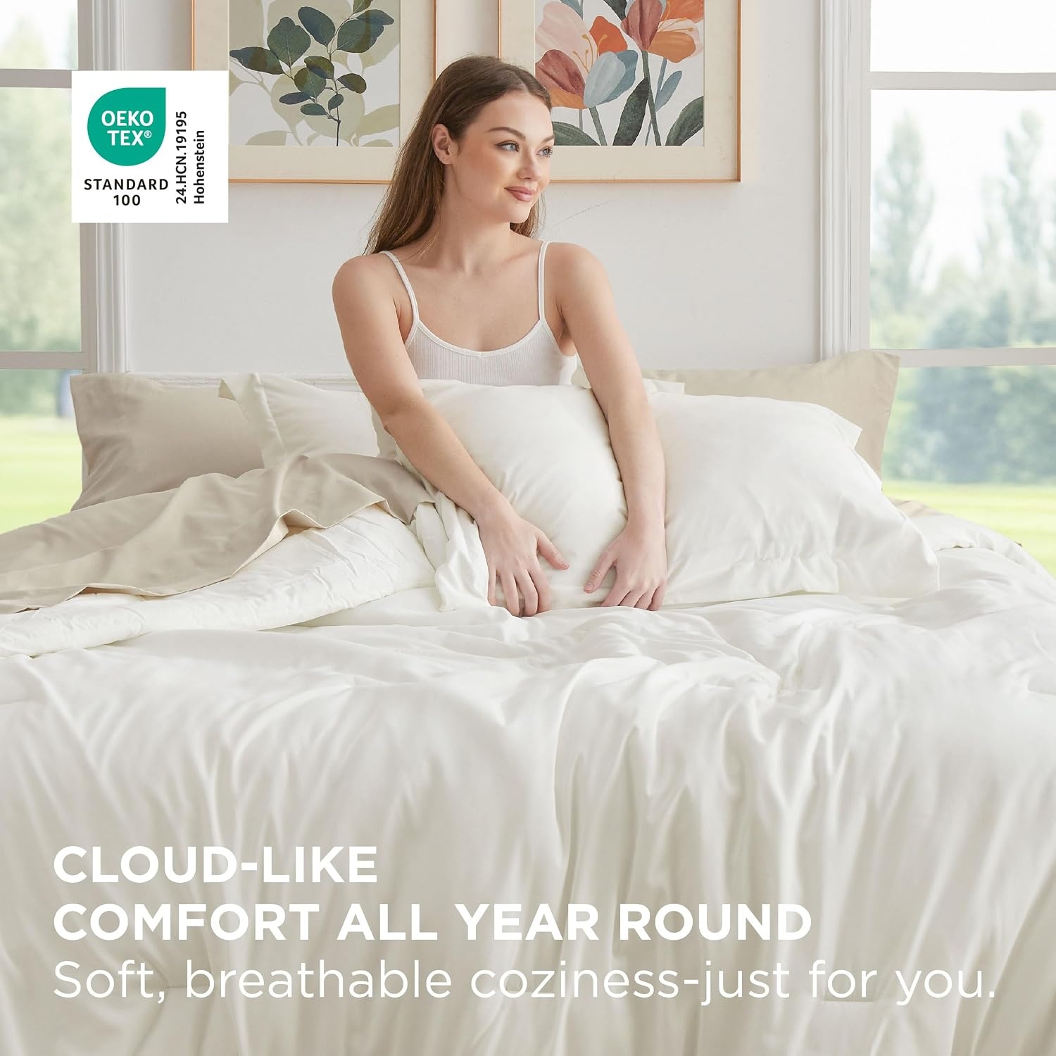 image:imageBedsure Queen Bed in a Bag Sage Green Comforter Set DualTone 7 Pieces Bedding Set All Seasons Contrasting Design Reversible Soft Modern with Sheets Breathable Bed Set 909003 WhiteBeige