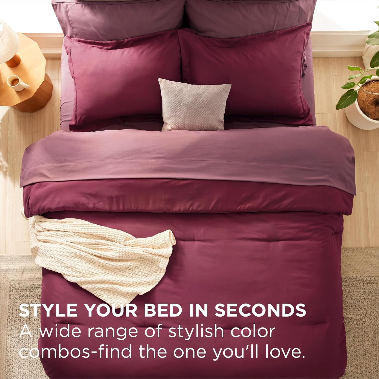 image:imageBedsure Queen Bed in a Bag Sage Green Comforter Set DualTone 7 Pieces Bedding Set All Seasons Contrasting Design Reversible Soft Modern with Sheets Breathable Bed Set 909012 BurgundyRoan Rouge
