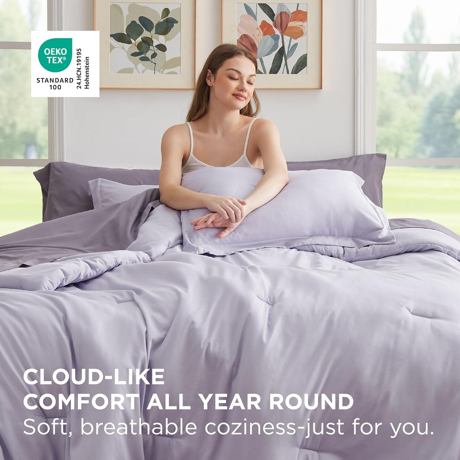 image:imageBedsure Queen Bed in a Bag Sage Green Comforter Set DualTone 7 Pieces Bedding Set All Seasons Contrasting Design Reversible Soft Modern with Sheets Breathable Bed Set 909009 LavenderGrayish Purple