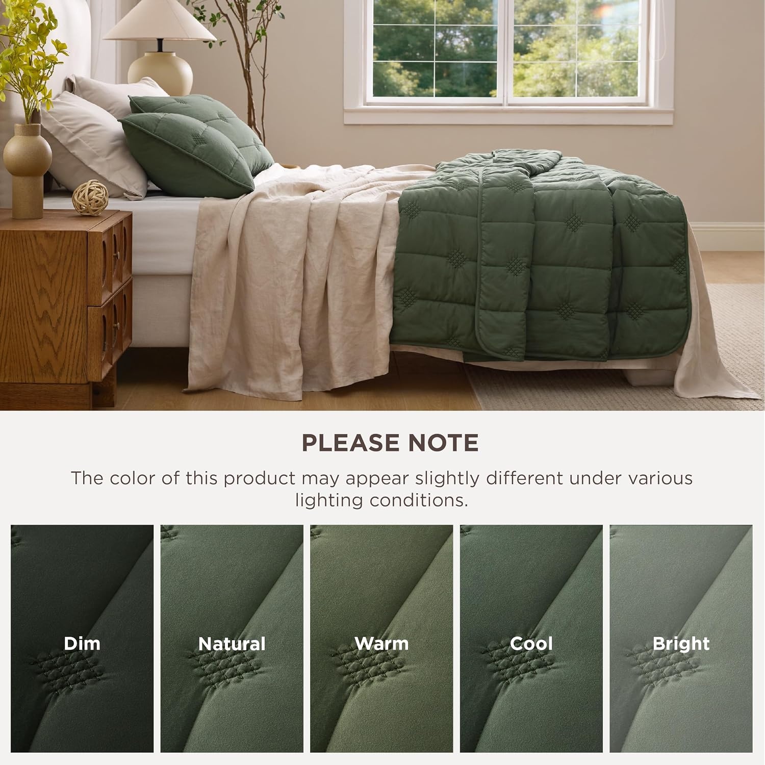 image:imageBedsure Queen Quilt Prewashed Extra Soft CottonLike Polyester Quilts Queen Size Lightweight Comforter Includes 1 Quilt 90x96 Inches with 2 Shams Machine Washable Dark Green01 Olive Green