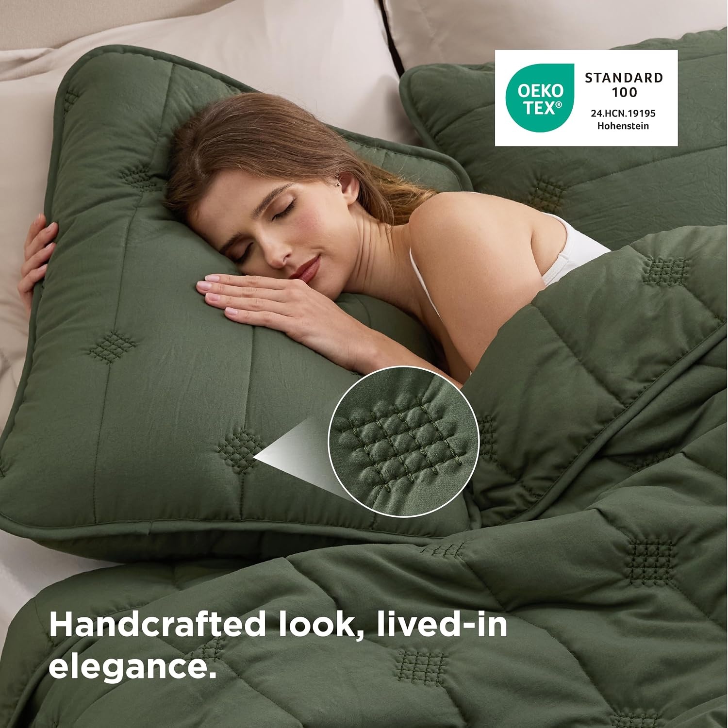 image:imageBedsure Queen Quilt Prewashed Extra Soft CottonLike Polyester Quilts Queen Size Lightweight Comforter Includes 1 Quilt 90x96 Inches with 2 Shams Machine Washable Dark Green01 Olive Green