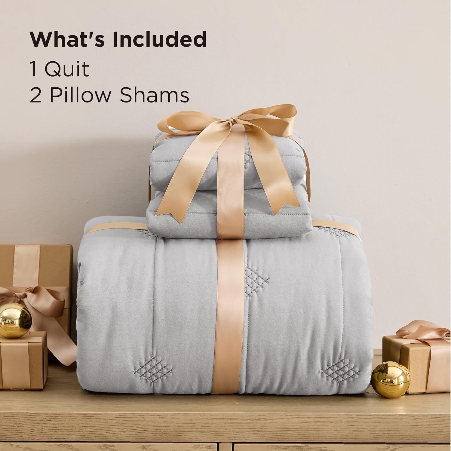 image:imageBedsure Queen Quilt Prewashed Extra Soft CottonLike Polyester Quilts Queen Size Lightweight Comforter Includes 1 Quilt 90x96 Inches with 2 Shams Machine Washable Dark Green02 Light Grey