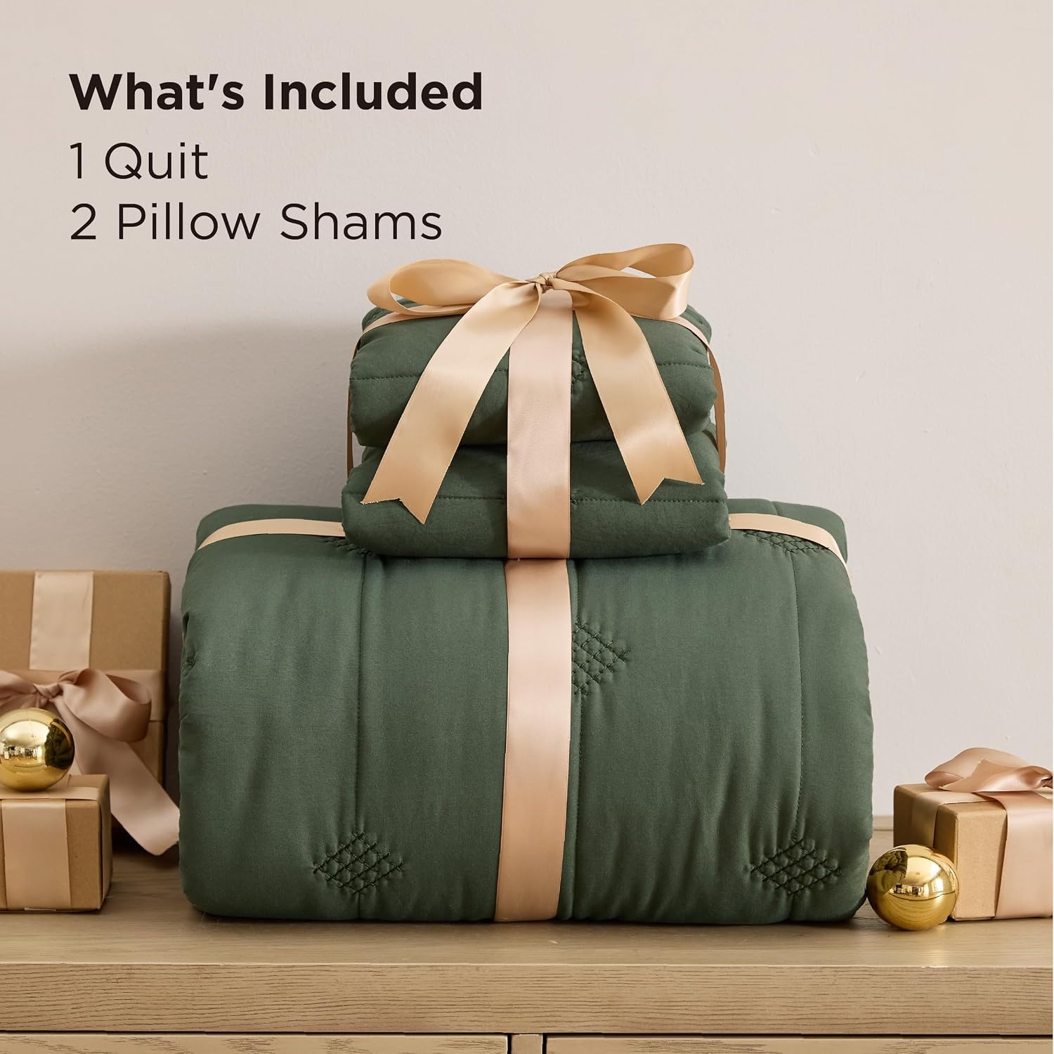 image:imageBedsure Queen Quilt Prewashed Extra Soft CottonLike Polyester Quilts Queen Size Lightweight Comforter Includes 1 Quilt 90x96 Inches with 2 Shams Machine Washable Dark Green01 Olive Green