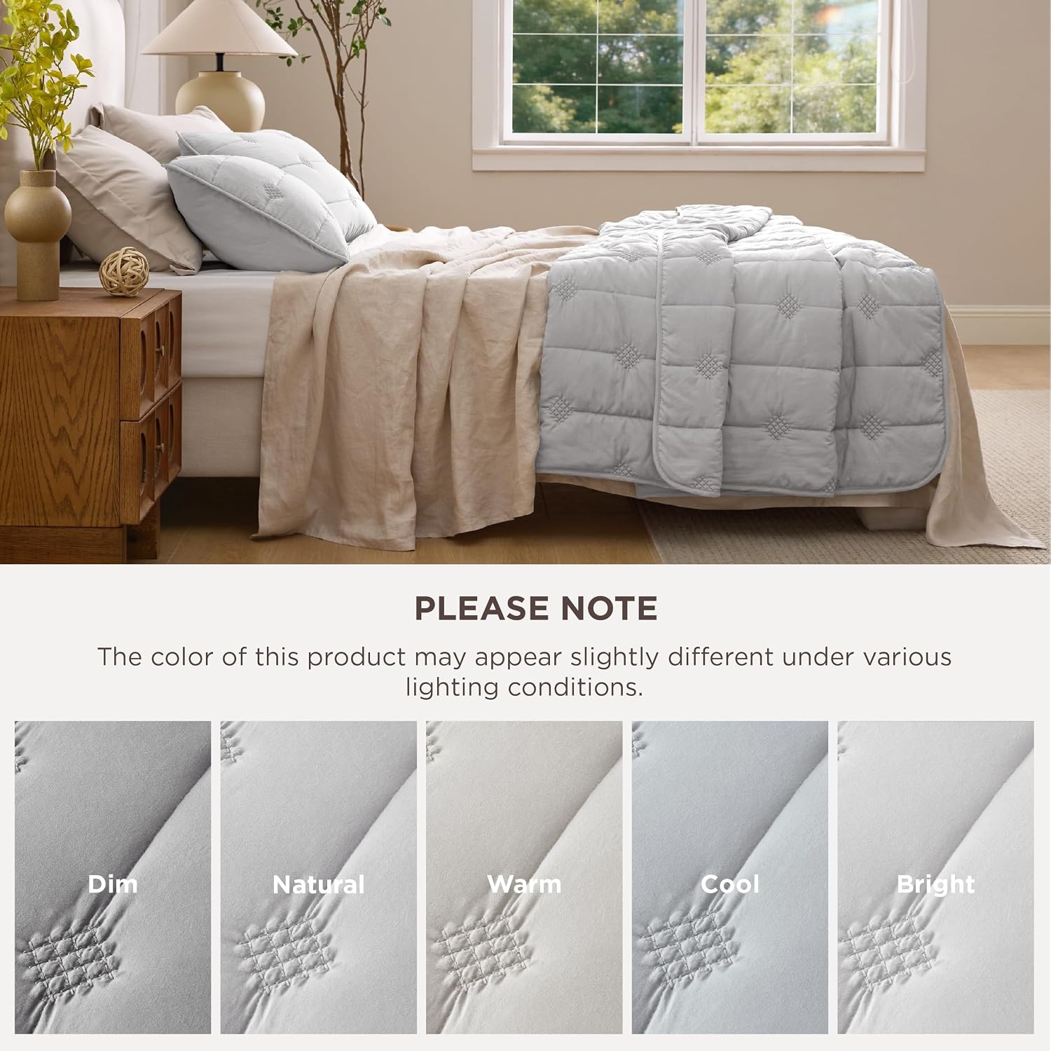 image:imageBedsure Queen Quilt Prewashed Extra Soft CottonLike Polyester Quilts Queen Size Lightweight Comforter Includes 1 Quilt 90x96 Inches with 2 Shams Machine Washable Dark Green02 Light Grey