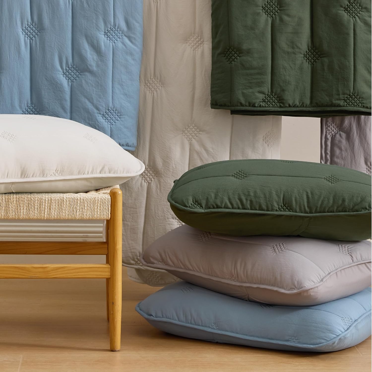 image:imageBedsure Queen Quilt Prewashed Extra Soft CottonLike Polyester Quilts Queen Size Lightweight Comforter Includes 1 Quilt 90x96 Inches with 2 Shams Machine Washable Dark Green02 Light Grey