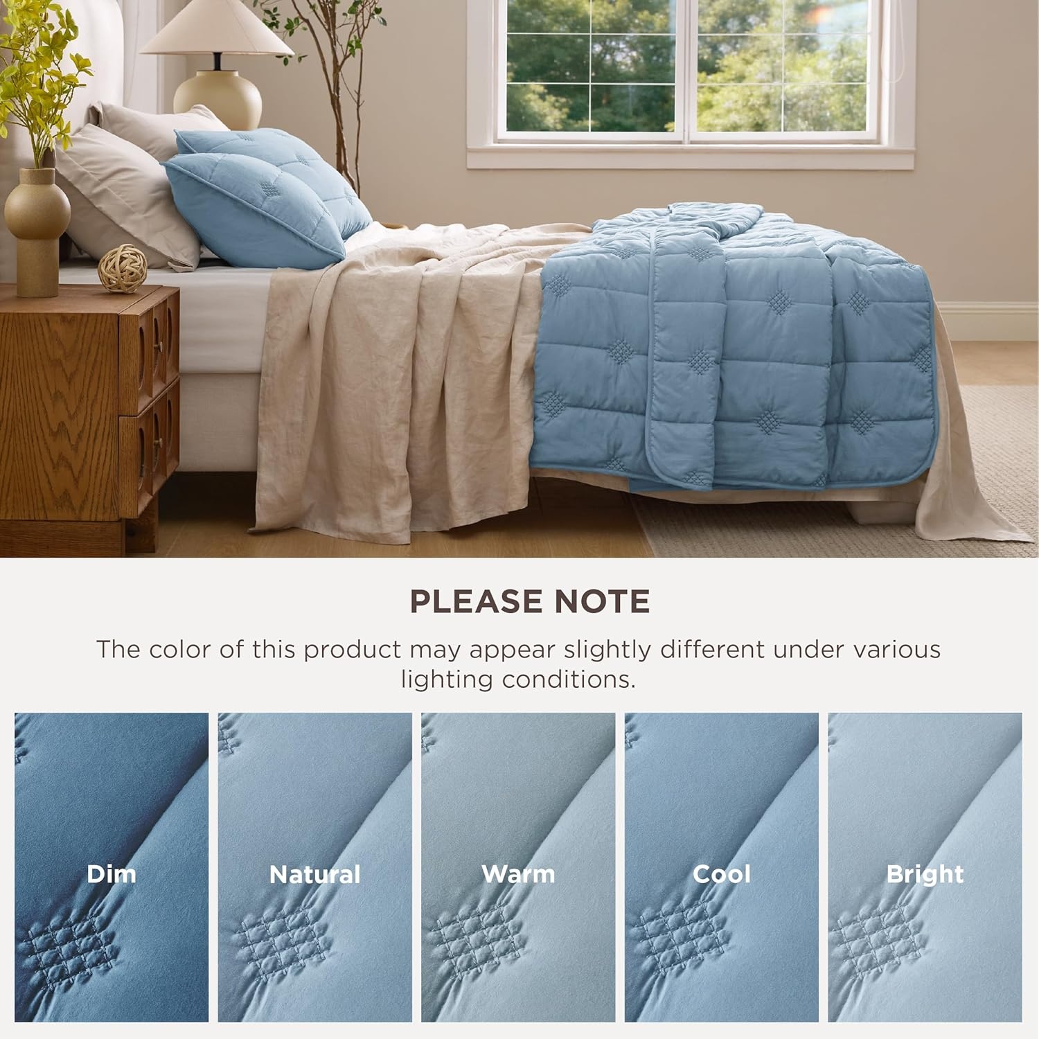 image:imageBedsure Queen Quilt Prewashed Extra Soft CottonLike Polyester Quilts Queen Size Lightweight Comforter Includes 1 Quilt 90x96 Inches with 2 Shams Machine Washable Dark Green04 Dusty Blue