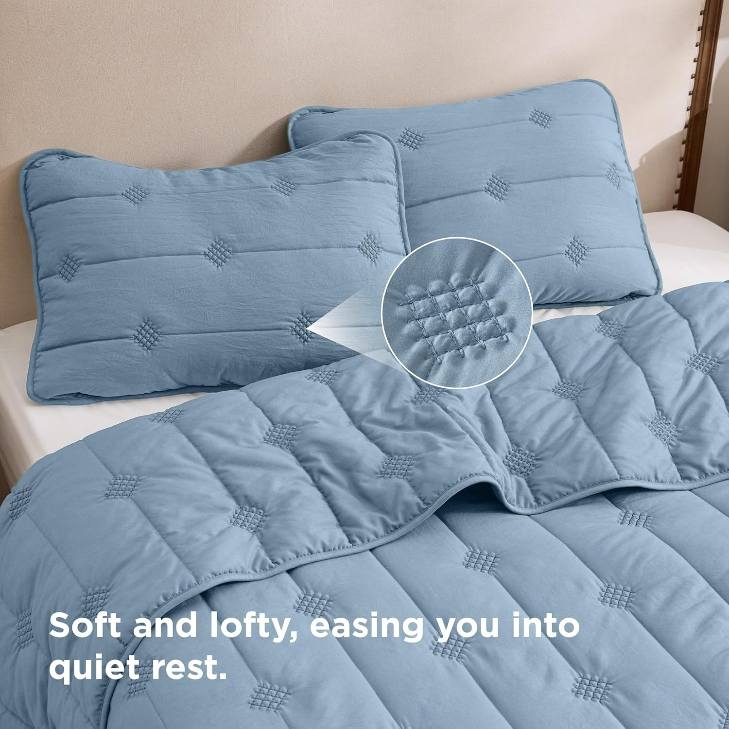 image:imageBedsure Queen Quilt Prewashed Extra Soft CottonLike Polyester Quilts Queen Size Lightweight Comforter Includes 1 Quilt 90x96 Inches with 2 Shams Machine Washable Dark Green04 Dusty Blue