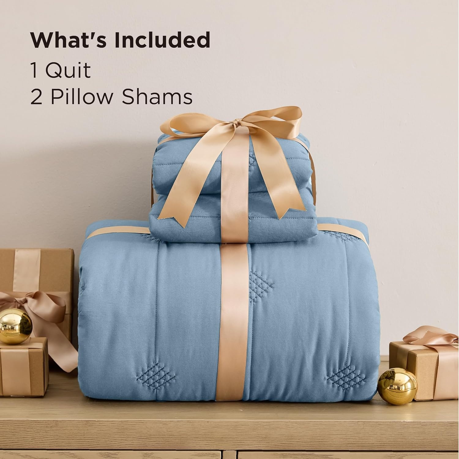 image:imageBedsure Queen Quilt Prewashed Extra Soft CottonLike Polyester Quilts Queen Size Lightweight Comforter Includes 1 Quilt 90x96 Inches with 2 Shams Machine Washable Dark Green04 Dusty Blue