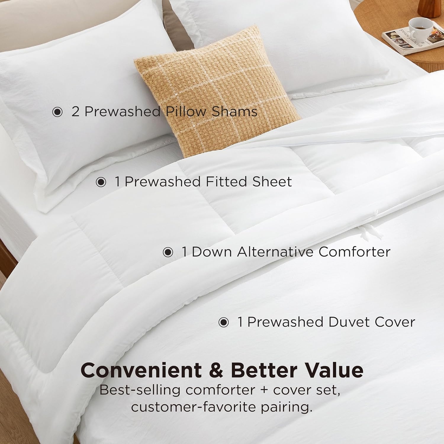 image:imageBedsure White Comforter Cover Queen Size Breathable Mellow Marshmallow Comforter 4 Pieces Prewashed Soft Bedding Set for All Seasons Use Includes 1 Duvet Cover 1 Comforter 2 Pillow ShamsWhite