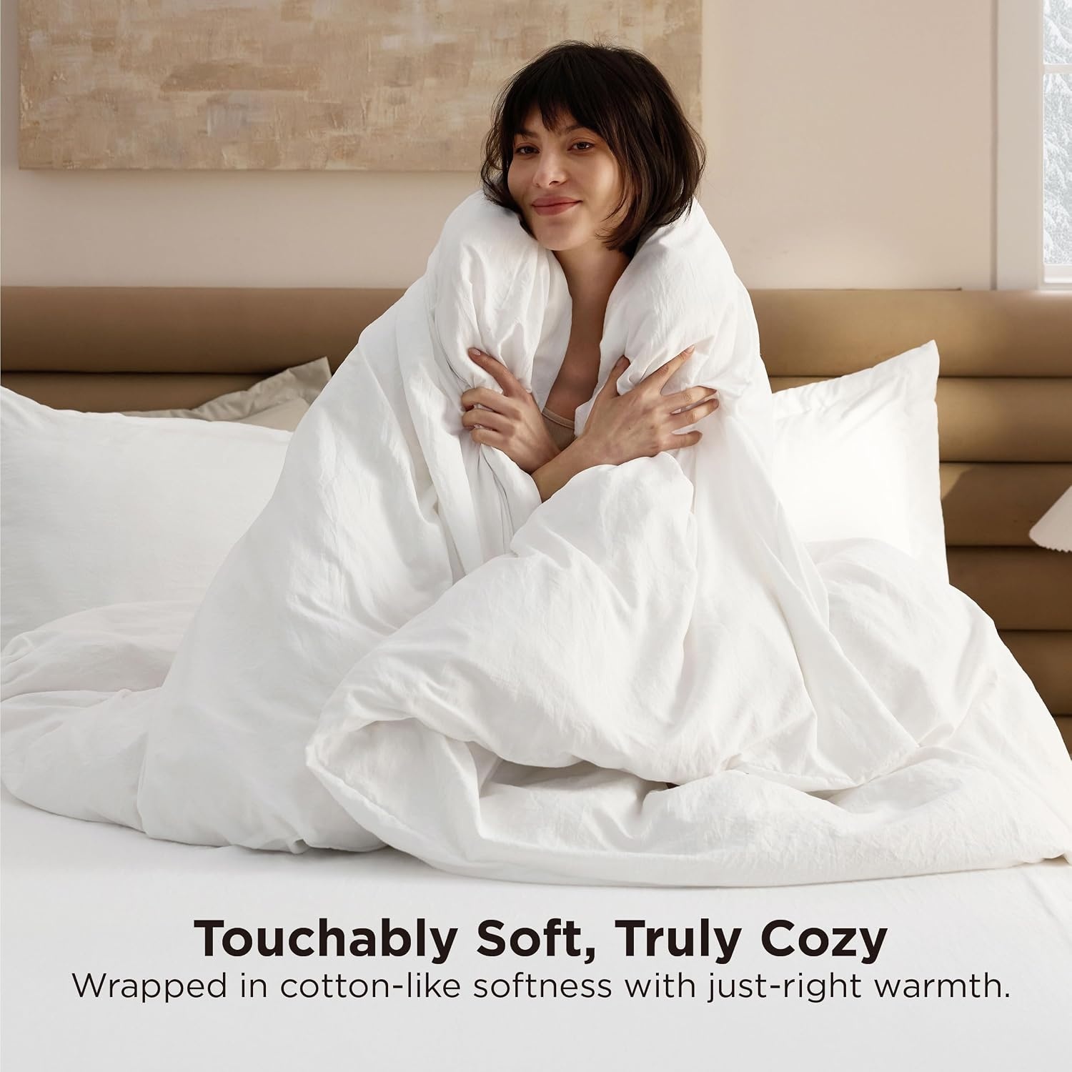 image:imageBedsure White Comforter Cover Queen Size Breathable Mellow Marshmallow Comforter 4 Pieces Prewashed Soft Bedding Set for All Seasons Use Includes 1 Duvet Cover 1 Comforter 2 Pillow ShamsWhite