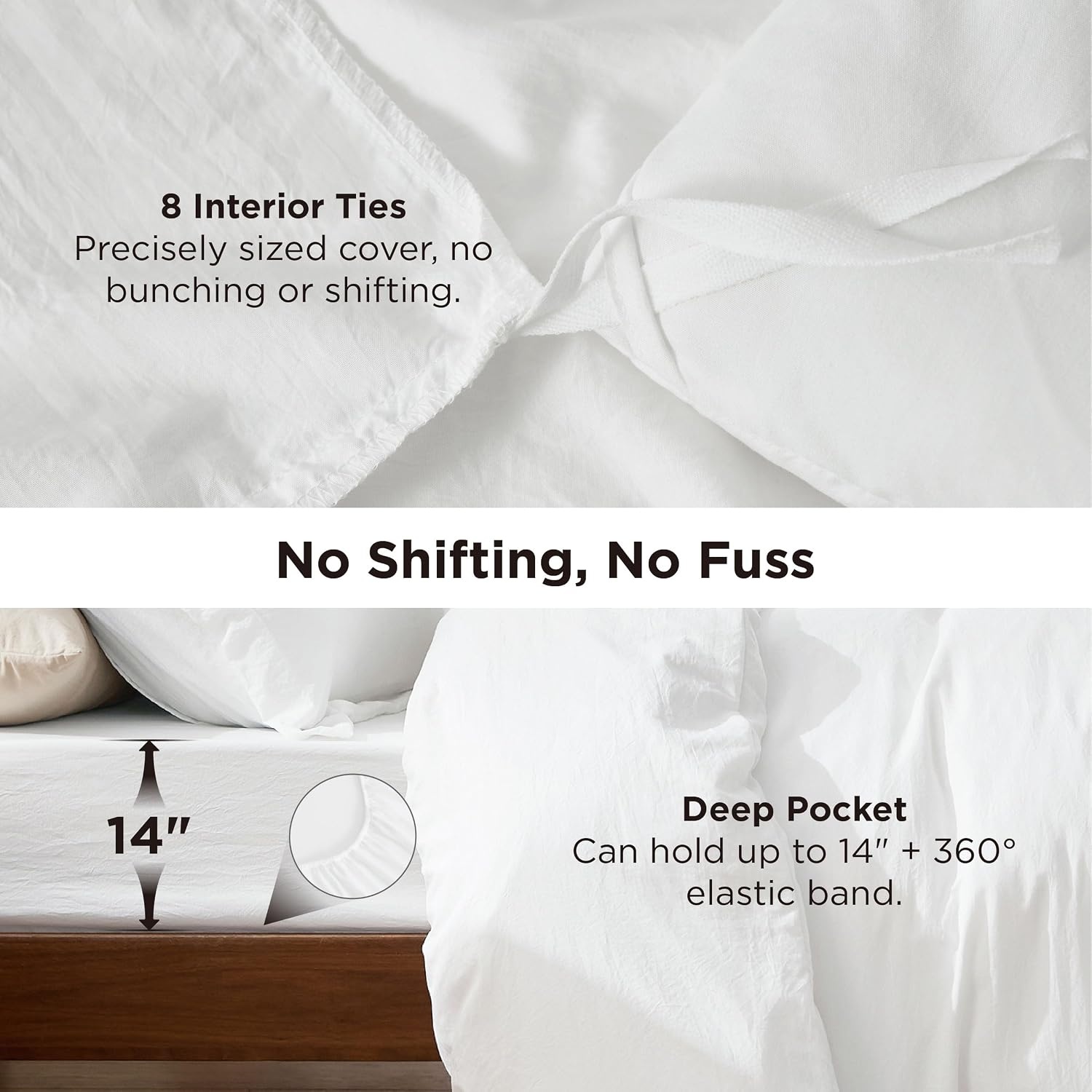 image:imageBedsure White Comforter Cover Queen Size Breathable Mellow Marshmallow Comforter 4 Pieces Prewashed Soft Bedding Set for All Seasons Use Includes 1 Duvet Cover 1 Comforter 2 Pillow ShamsWhite