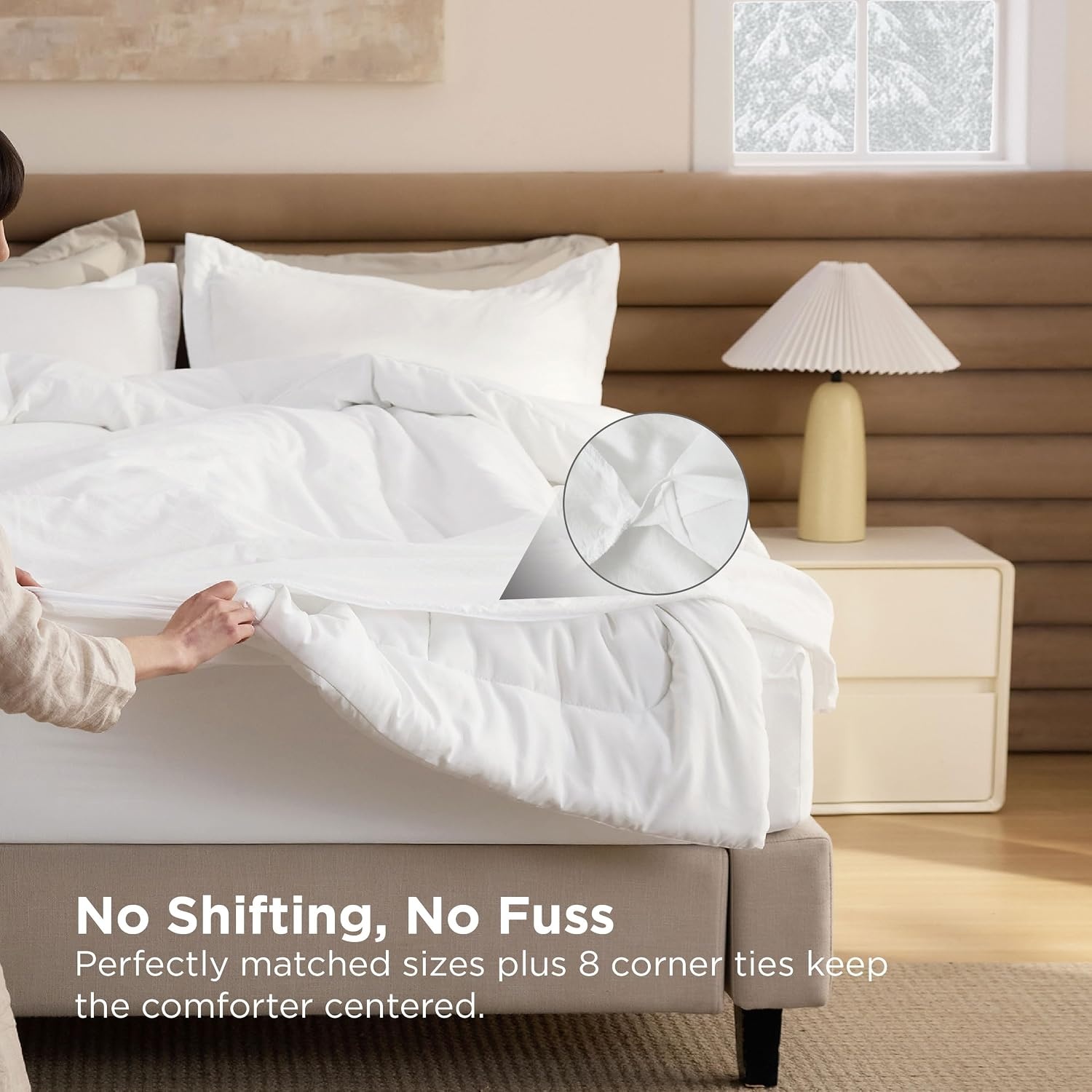 image:imageBedsure White Comforter Cover Queen Size Breathable Mellow Marshmallow Comforter 4 Pieces Prewashed Soft Bedding Set for All Seasons Use Includes 1 Duvet Cover 1 Comforter 2 Pillow ShamsWhite
