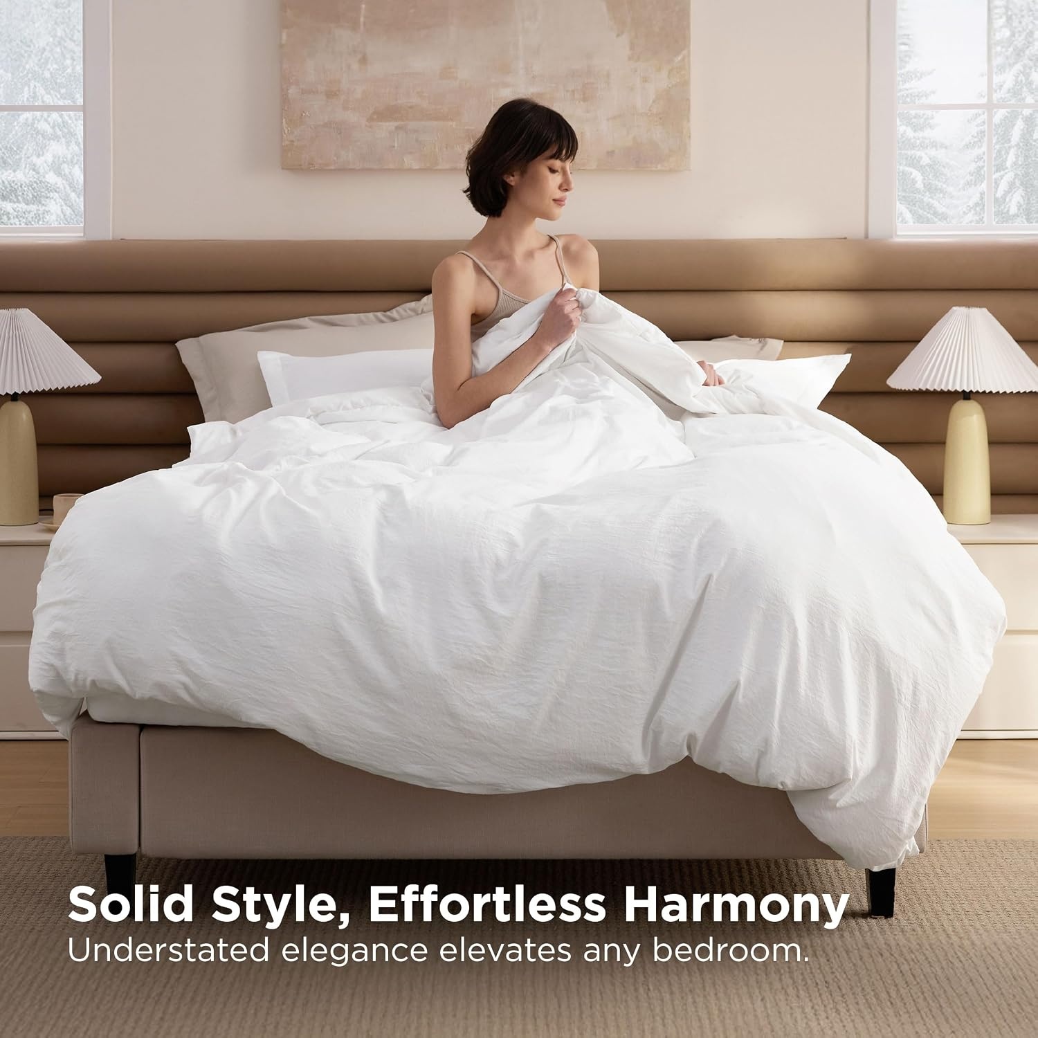 image:imageBedsure White Comforter Cover Queen Size Breathable Mellow Marshmallow Comforter 4 Pieces Prewashed Soft Bedding Set for All Seasons Use Includes 1 Duvet Cover 1 Comforter 2 Pillow ShamsWhite