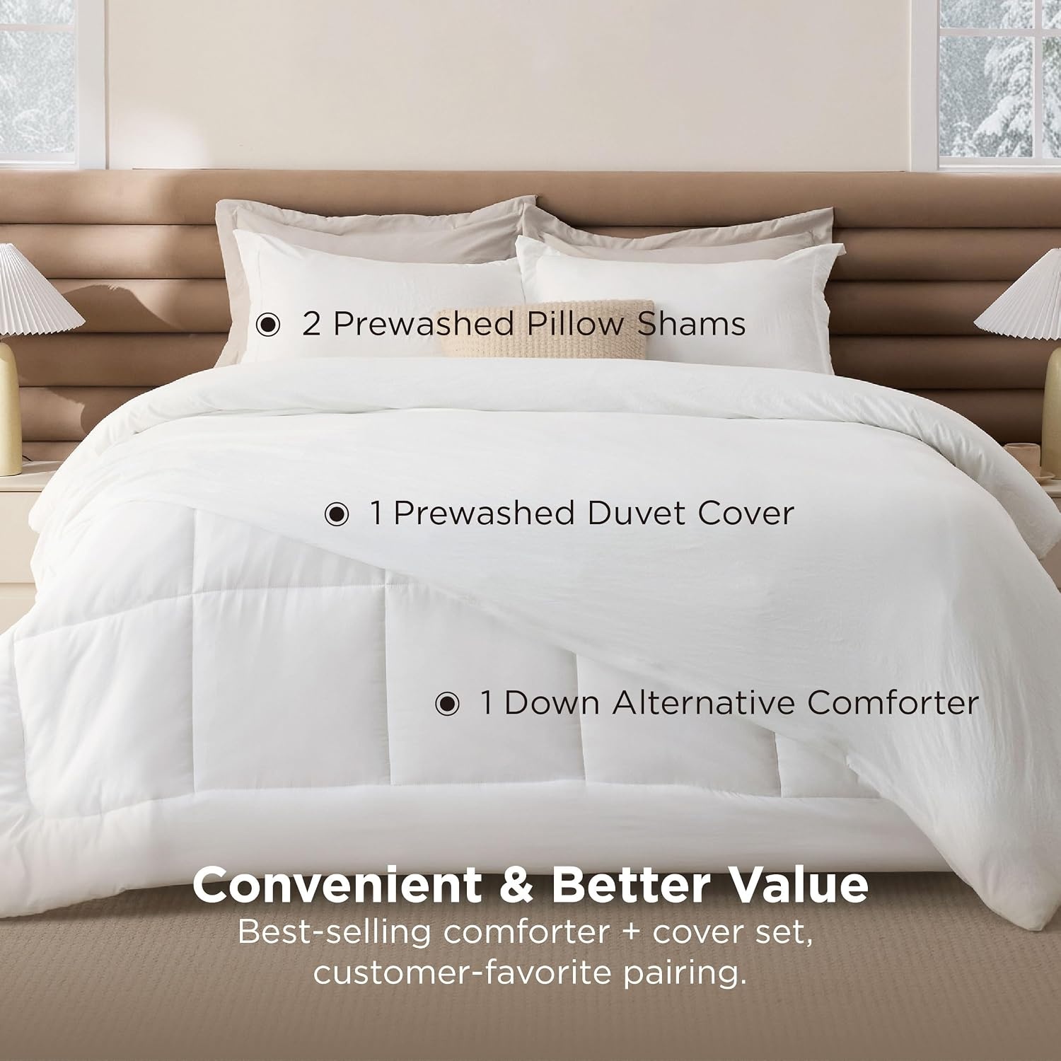 image:imageBedsure White Comforter Cover Queen Size Breathable Mellow Marshmallow Comforter 4 Pieces Prewashed Soft Bedding Set for All Seasons Use Includes 1 Duvet Cover 1 Comforter 2 Pillow ShamsWhite