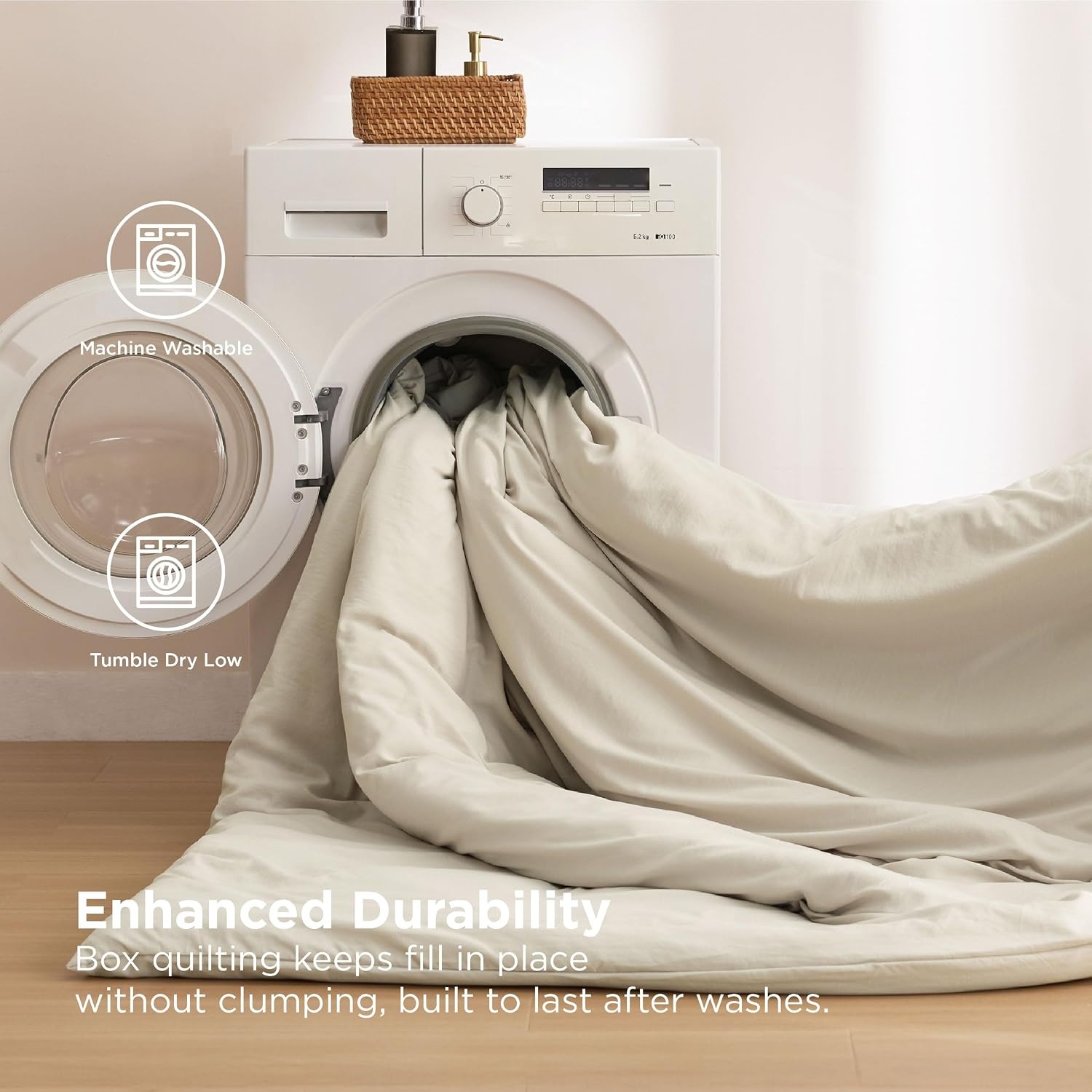 image:imageBedsure White Comforter Cover Queen Size Breathable Mellow Marshmallow Comforter 4 Pieces Prewashed Soft Bedding Set for All Seasons Use Includes 1 Duvet Cover 1 Comforter 2 Pillow ShamsBeige