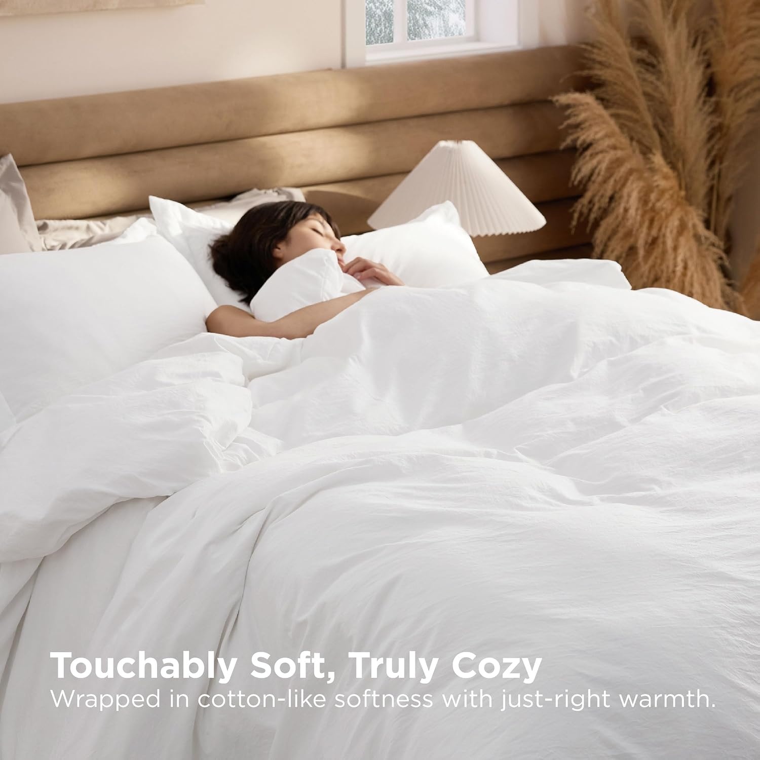 image:imageBedsure White Comforter Cover Queen Size Breathable Mellow Marshmallow Comforter 4 Pieces Prewashed Soft Bedding Set for All Seasons Use Includes 1 Duvet Cover 1 Comforter 2 Pillow ShamsWhite
