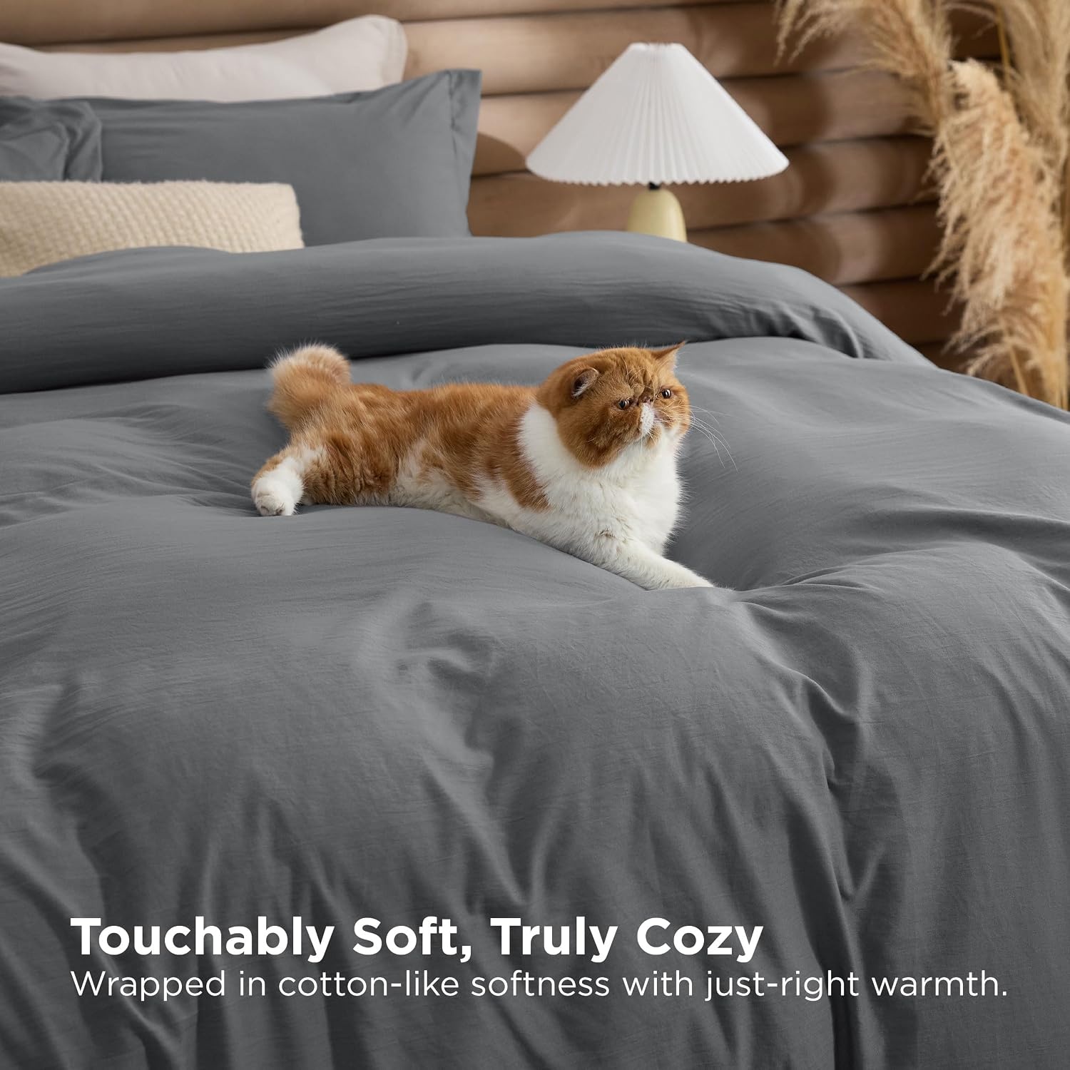 image:imageBedsure White Comforter Cover Queen Size Breathable Mellow Marshmallow Comforter 4 Pieces Prewashed Soft Bedding Set for All Seasons Use Includes 1 Duvet Cover 1 Comforter 2 Pillow ShamsDark Gray