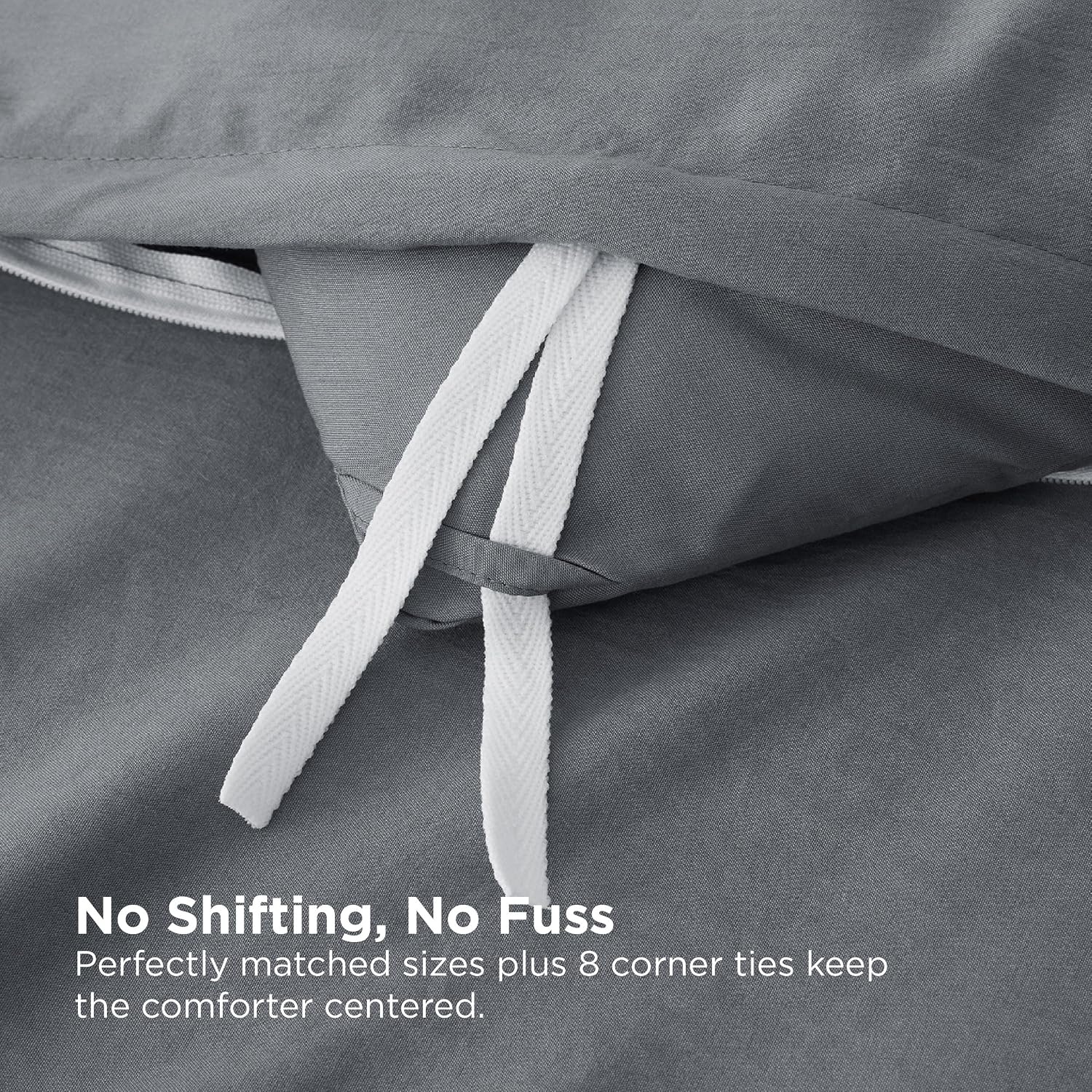 image:imageBedsure White Comforter Cover Queen Size Breathable Mellow Marshmallow Comforter 4 Pieces Prewashed Soft Bedding Set for All Seasons Use Includes 1 Duvet Cover 1 Comforter 2 Pillow ShamsDark Gray