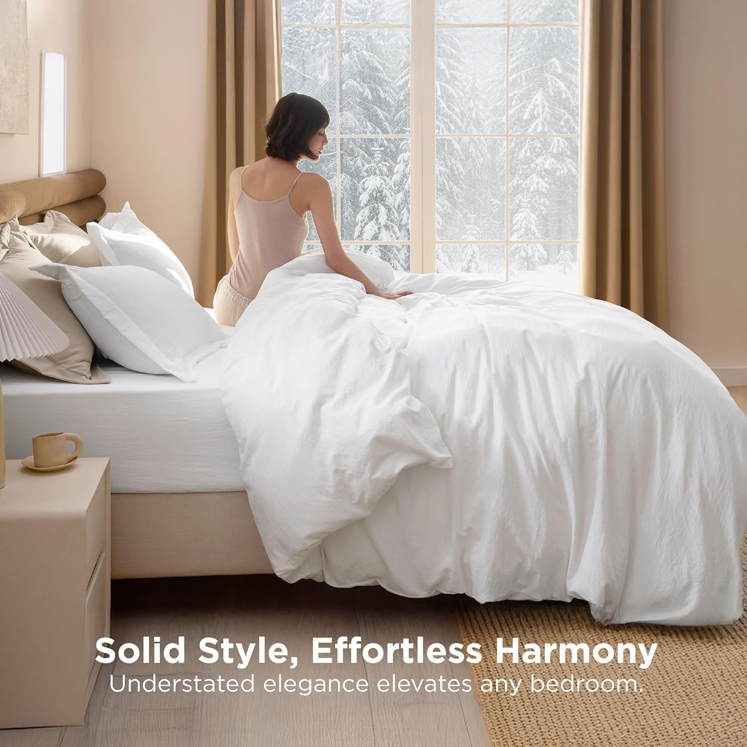 image:imageBedsure White Comforter Cover Queen Size Breathable Mellow Marshmallow Comforter 4 Pieces Prewashed Soft Bedding Set for All Seasons Use Includes 1 Duvet Cover 1 Comforter 2 Pillow ShamsWhite