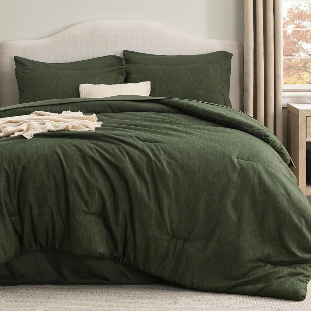 image:imageBedsure King Size Comforter Set Beige Bed in a Bag King 7 Pieces Cationic Dyed Bed Set Gift for Family Soft Bedding for All Seasons Comforter with Sheets Pillowcases amp ShamsDark Green