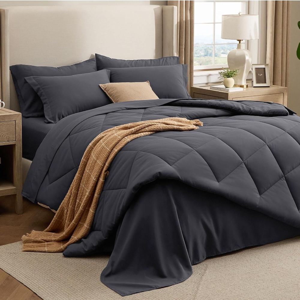 image:imageBedsure Premium Series 5 Piece Black Twin Comforter Set Goose Down Alternative All Season Medium Warmth Soft Hotel Luxury Bed in a Bag Safe for Sensitive Skin Includes Sheets Pillowcase amp Sham05 Dark Grey