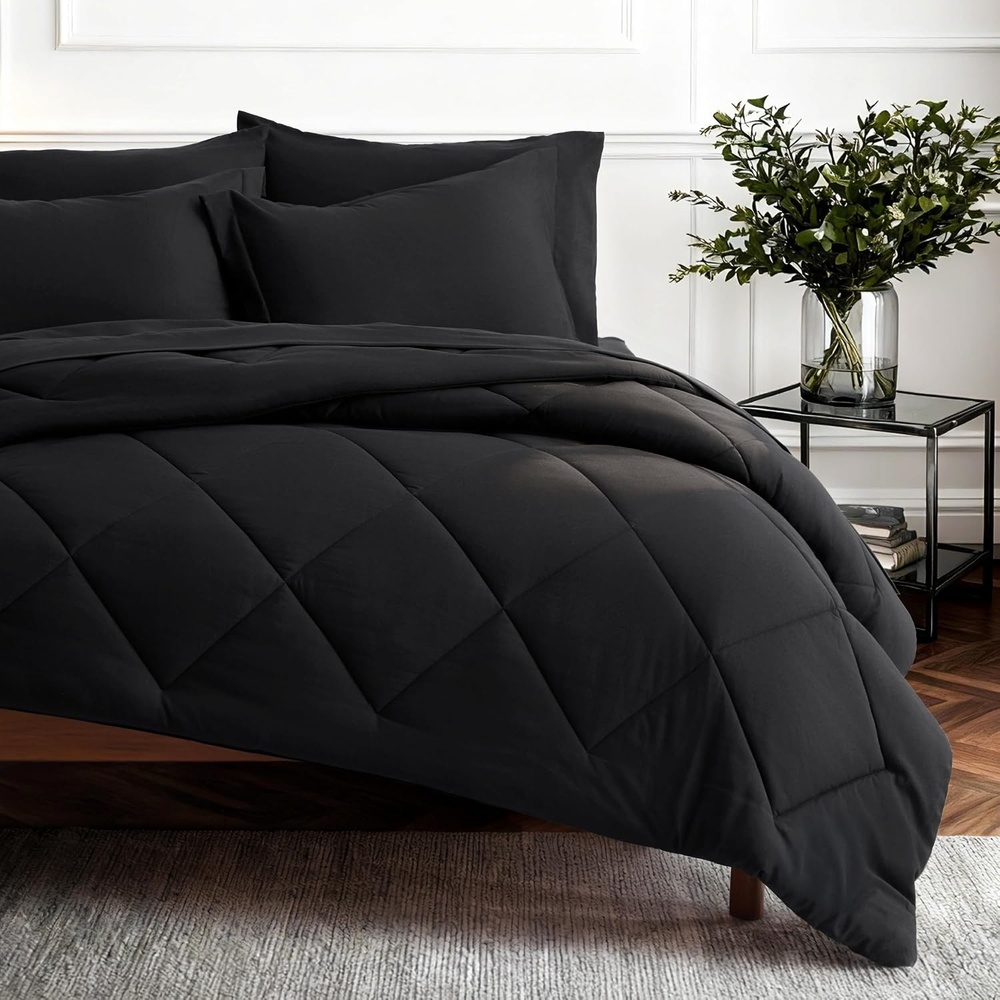 image:imageBedsure Premium Series 5 Piece Black Twin Comforter Set Goose Down Alternative All Season Medium Warmth Soft Hotel Luxury Bed in a Bag Safe for Sensitive Skin Includes Sheets Pillowcase amp Sham01 Black