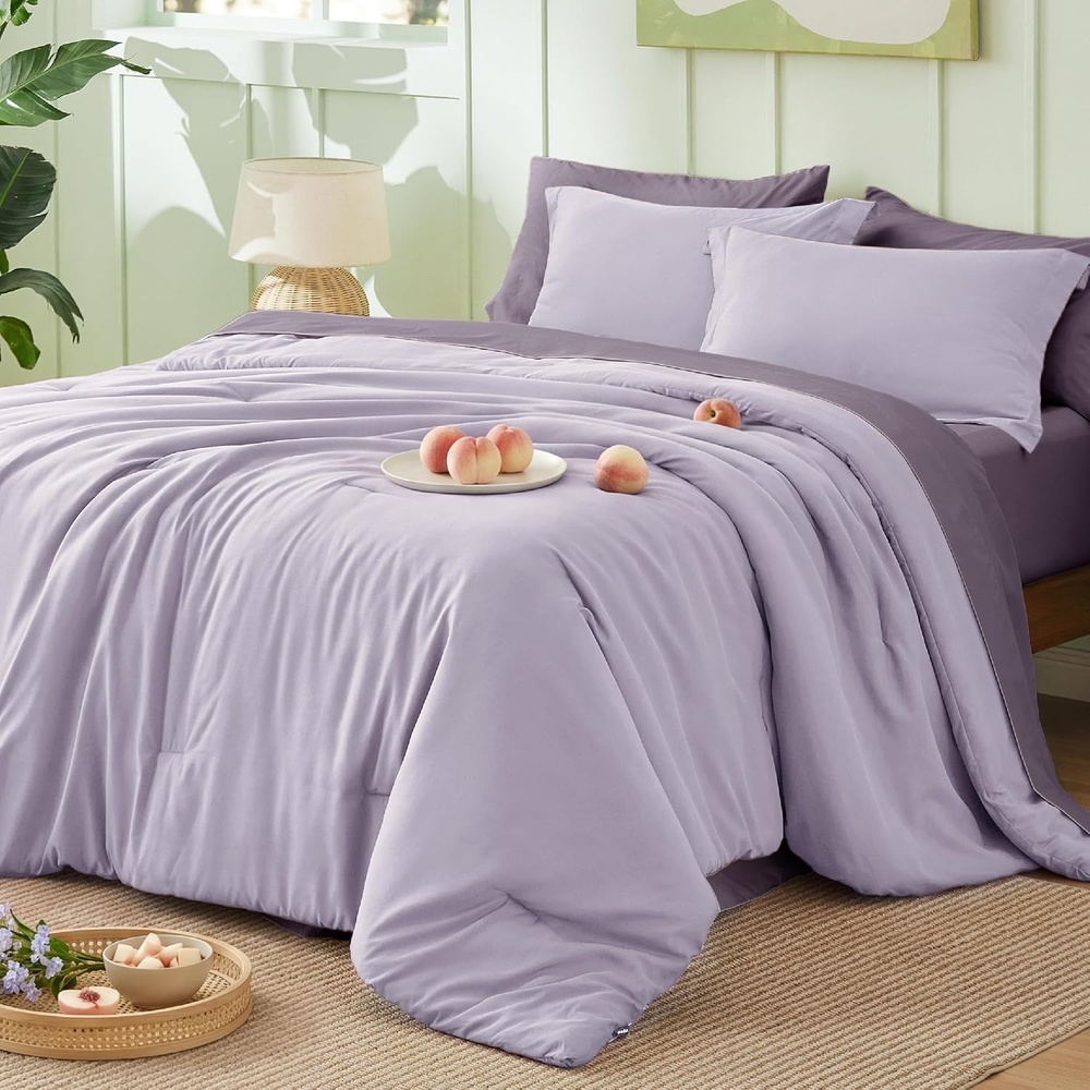 image:imageBedsure Queen Bed in a Bag Sage Green Comforter Set DualTone 7 Pieces Bedding Set All Seasons Contrasting Design Reversible Soft Modern with Sheets Breathable Bed Set 909009 LavenderGrayish Purple