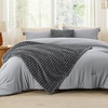 Bedsure Comforter Queen Size 5 Pieces – Queen Size Comforter Set with Checkered Throw Blanket and Decorative Pillow, Lightweiget Bedding, All Season Bedding Sets, Light Camel(03 – Dark Grey Striped)